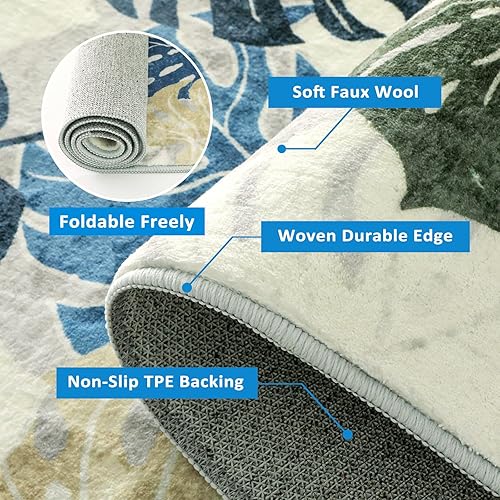 Miniatura 2 de Lanffia Alfombra de área de hojas de 2 x 3 pulgadas, alfombra de entrada lavable antideslizante para fregadero de cocina, alfombra de baño azul