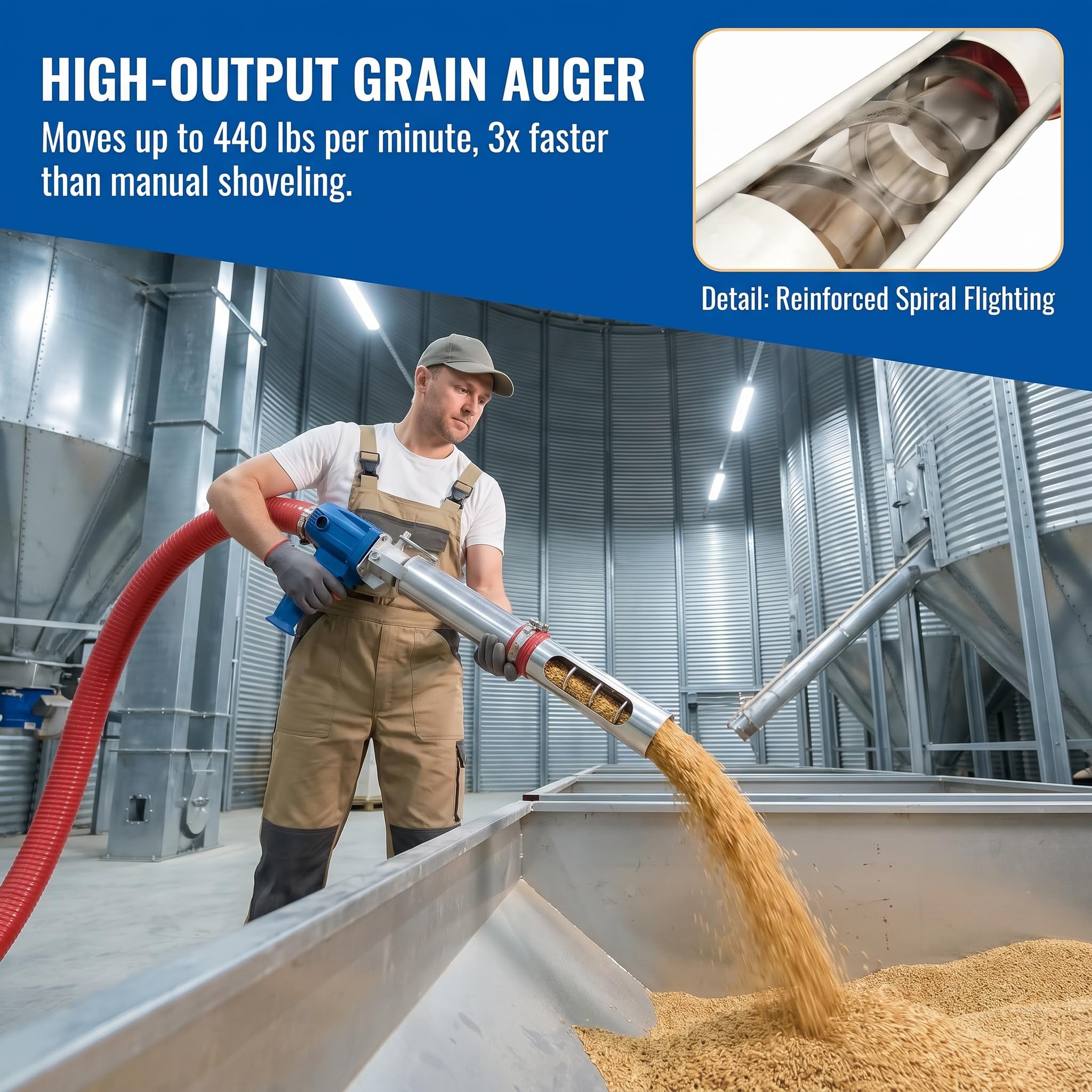 Convoyeur À Vis sans Fin pour Grains – Machine Dalimentation À Vis sans Fin Portable De 2000 W pour Lagriculture, Pompe De Transfert De Poudre Robuste pour Grains, Ciment, Sable – Convoyeur À Vis