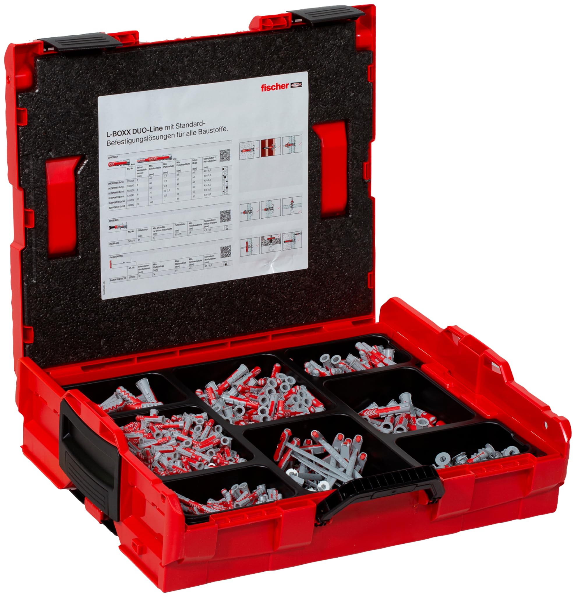fischer L-Boxx 102 DuoLine, 833-teiliges Dübelset, 6-10 mm Durchmesser, 30-80 mm Länge, DuoPower, DuoTec und DuoBlade, für Profis und Heimwerker