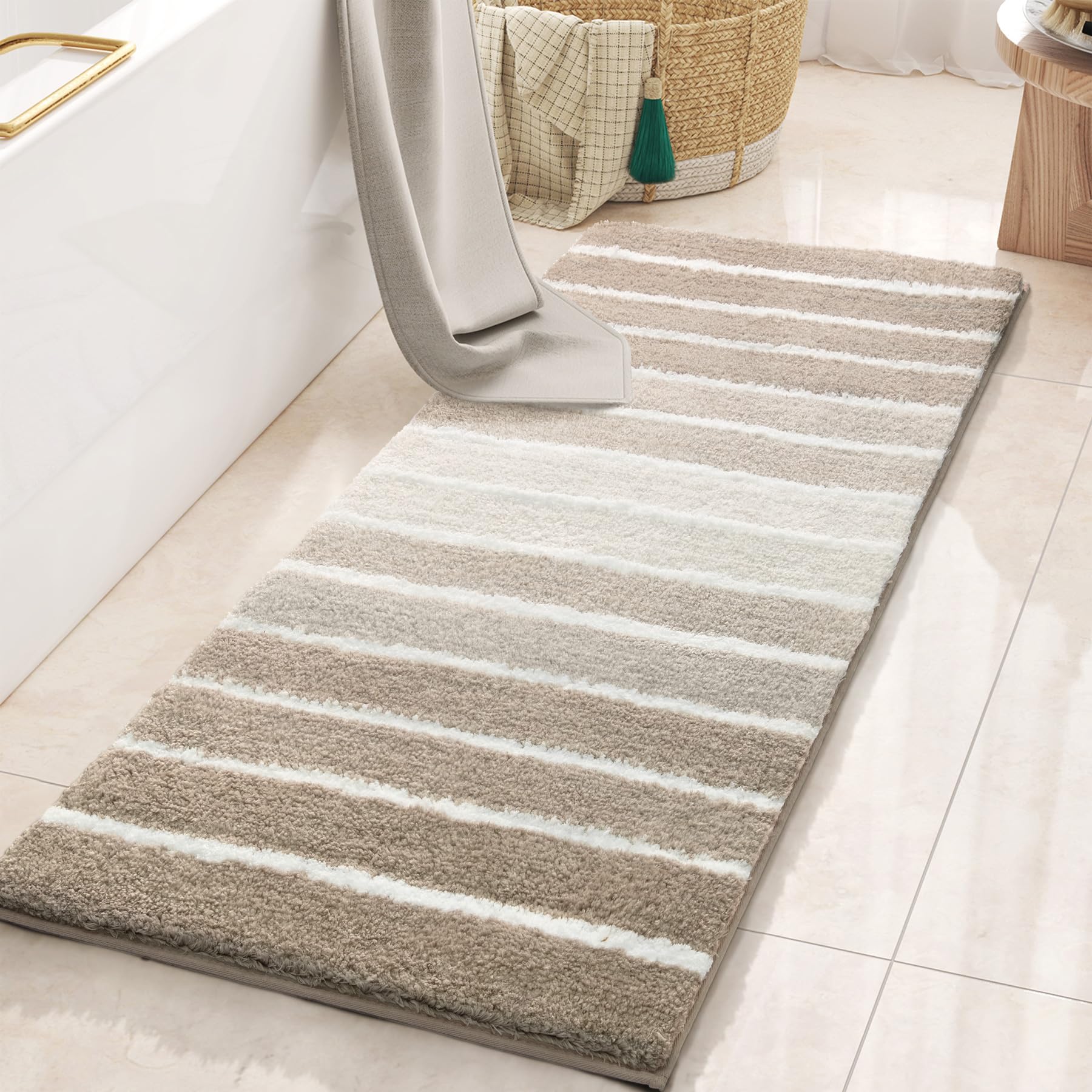 TANVILL Bathroom Rugs Runner 24"x48", Long Bath Rugs Non Slip, Soft Absorbent Large Bath Rug, Machine Washable Bath Mats for Tub and Shower, Beige