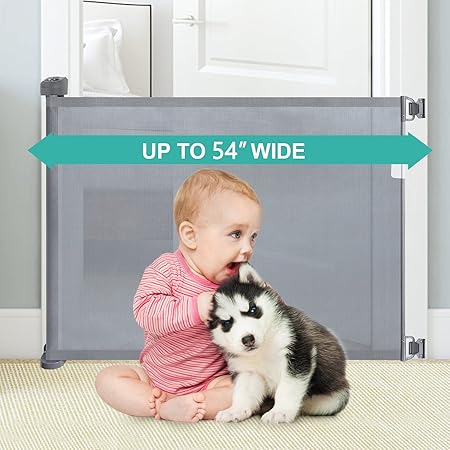 Retractable Baby Gate for Kids or Pets, Abaook Mesh Baby Safety Gate for Doorways Stairs Hallways Patios Indoor Outdoor, Retractable Dog Gate Extra Wide 34