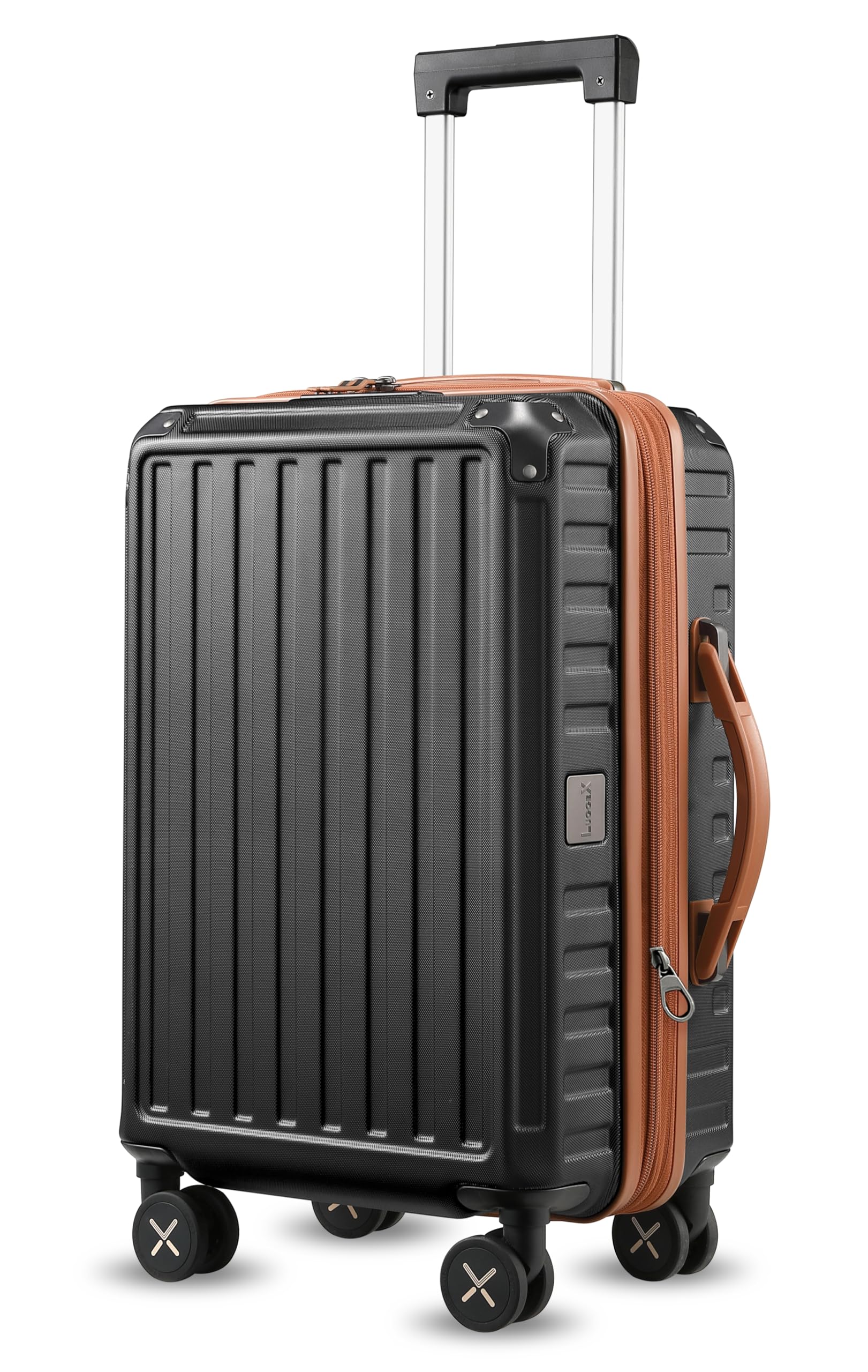 LUGGEXCarry On Luggage 22x14x9 Airline Approved, PC Expandable Hard Shell Suitcases with Spinner Wheels, 20 Inch, Brown Black, Brown-Black, Carry-On 20-Inch