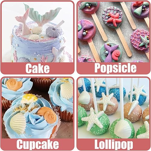 Miniatura 4 de Moldes de fondant con temática marina, 4 piezas, cola de sirena, concha, estrella de mar, para hornear, chocolate, moldes de silicona para