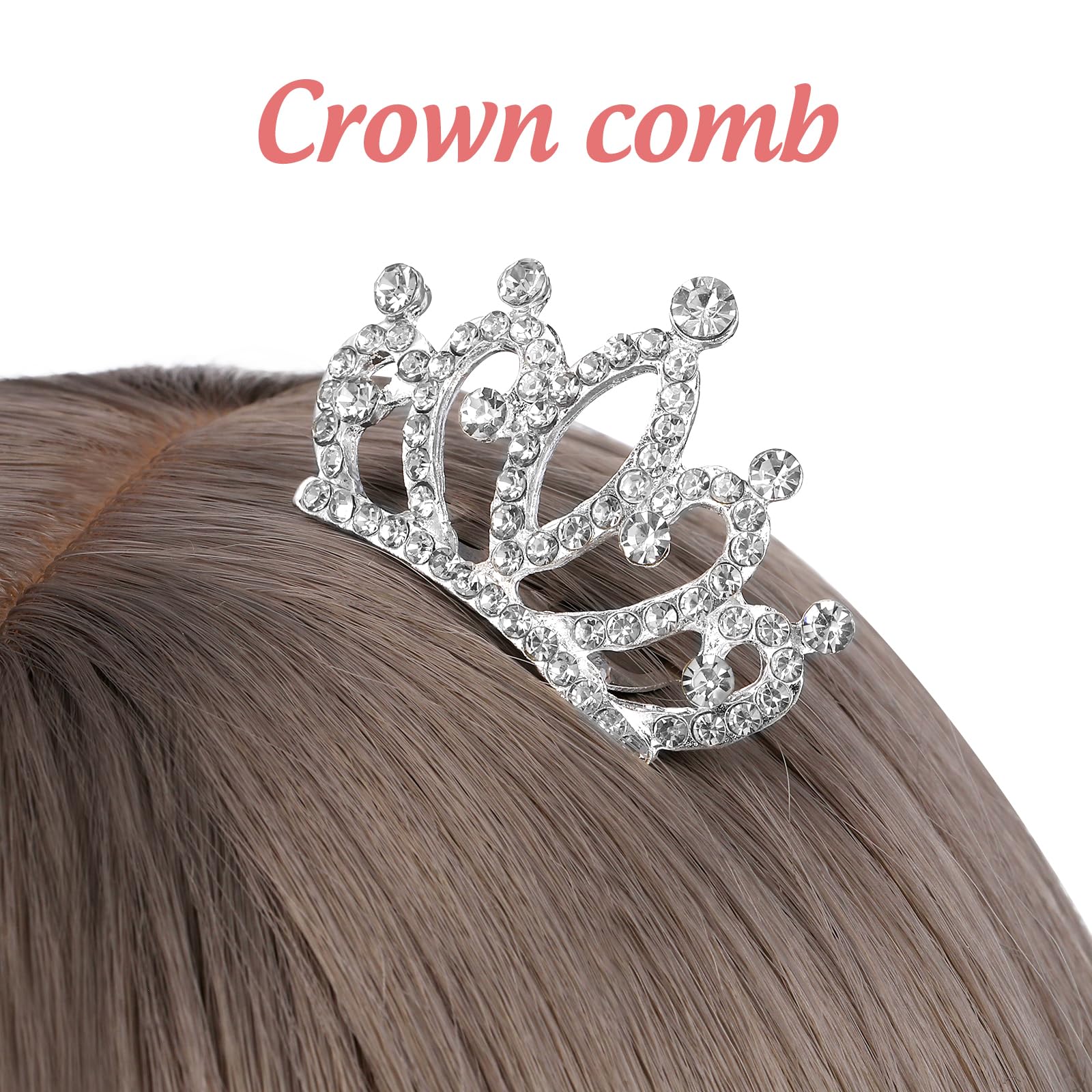 minkissy 4pcs Crown Comb Hair Clips for Girl - Medium Crown Hair Clips Combs for Kids Mini Tiara Hair Clips Small Crown Hair Comb Alloy Rhinestone Crown for Girls Kids Silver - Image 2