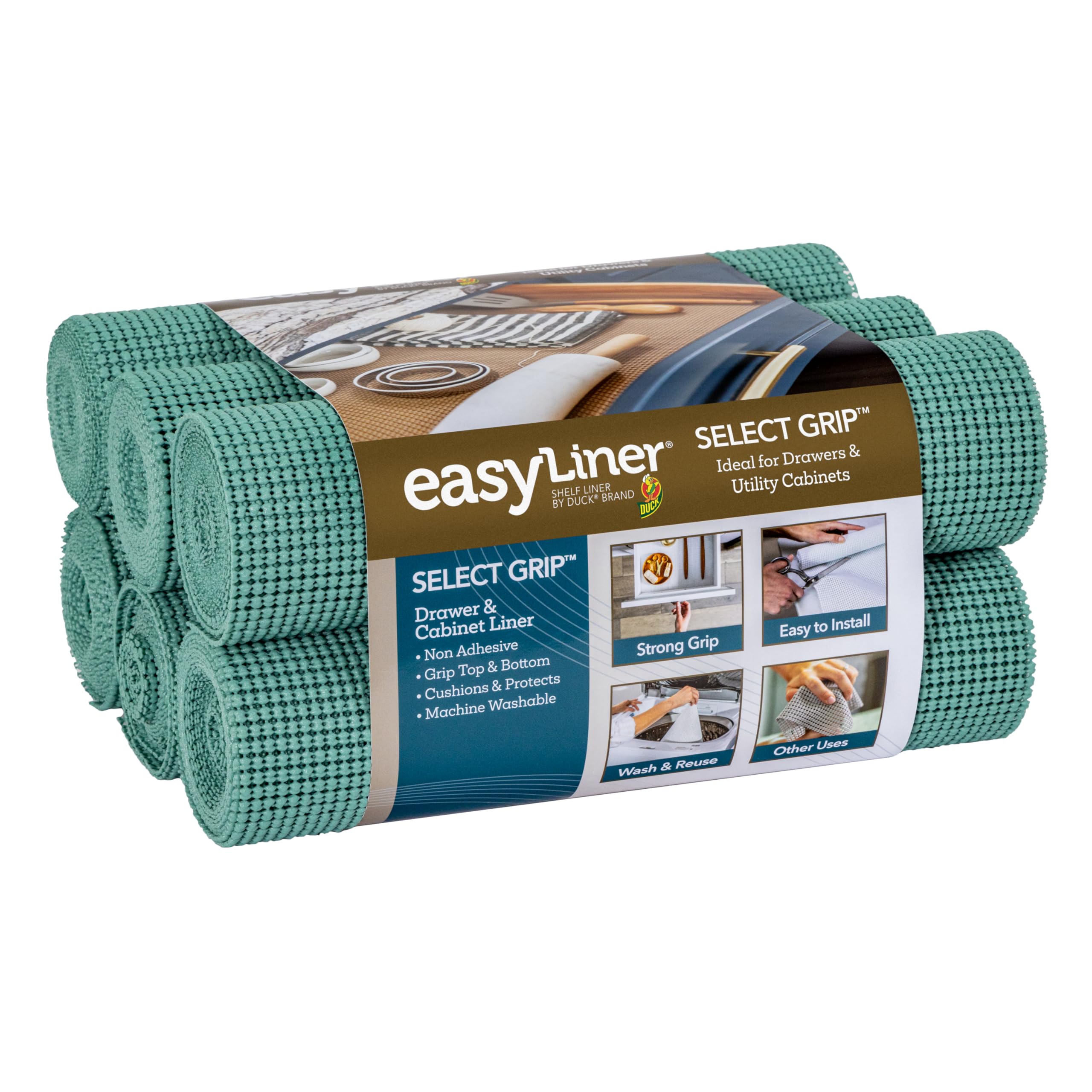 EasyLiner Select Grip Shelf Liner for Drawers & Cabinets - Easy to Install & Cut to Fit - Non Slip Non Adhesive Grip Shelf Liner for Kitchen Drawers, Bathroom, Pantry - 12in x 10ft Fern Green, 6 Rolls