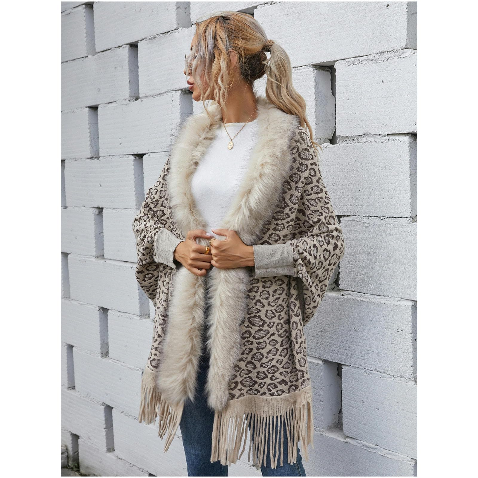 MdybF Poncho Donna Scialli Autunnali Avvolgono Il Maglione Cardigan da Donna Fringe Inverno A Maglia Ponchos Codigans