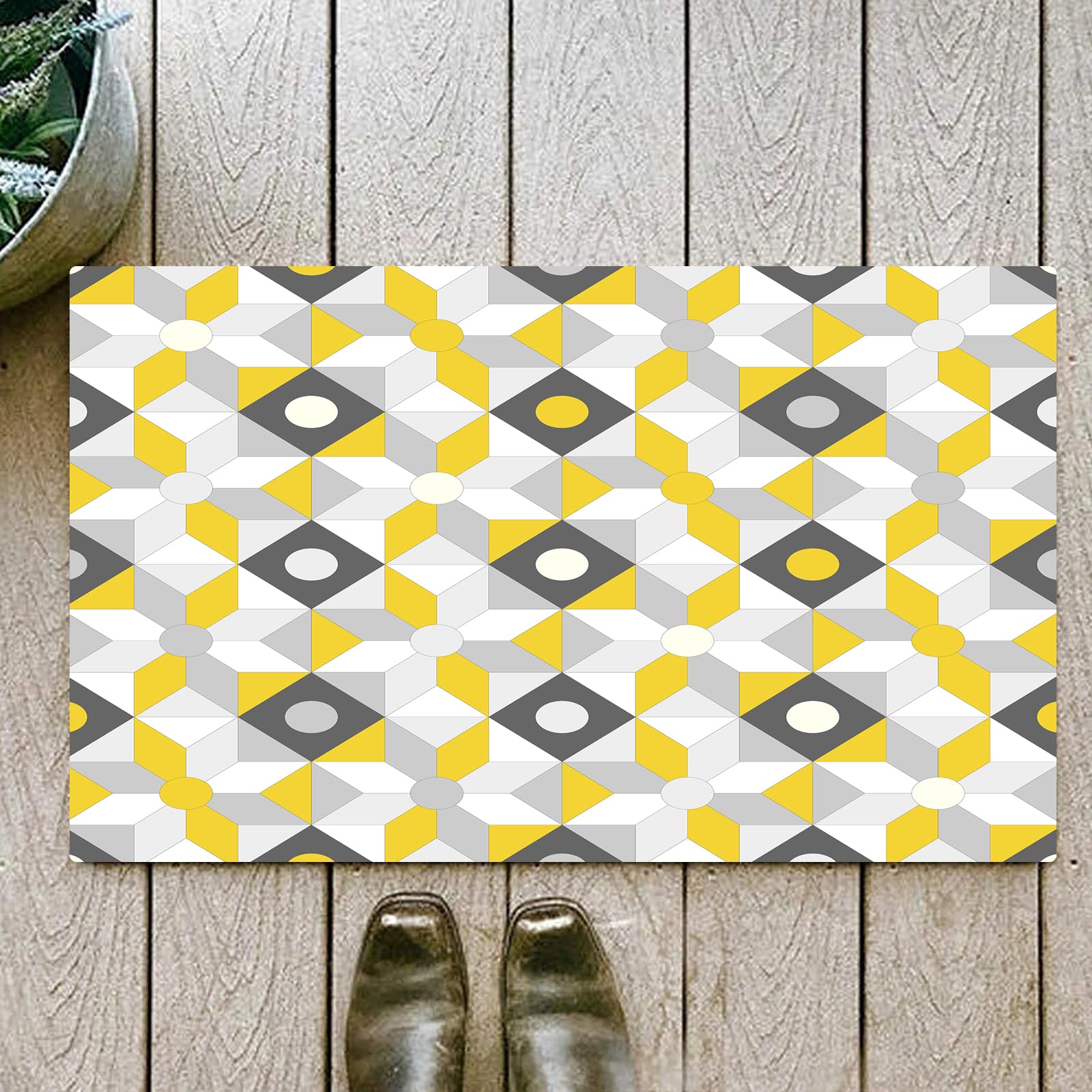 OHJEAJDS Bath Mat 20x31 in,Non-Slip Washable Bathroom Mat,Extra Soft and Absorbent Bath Mats for Bathroom Floor,Tub,Shower,Yellow Polygon Vector Design Images, Yellow Polygon Decoration, Border,