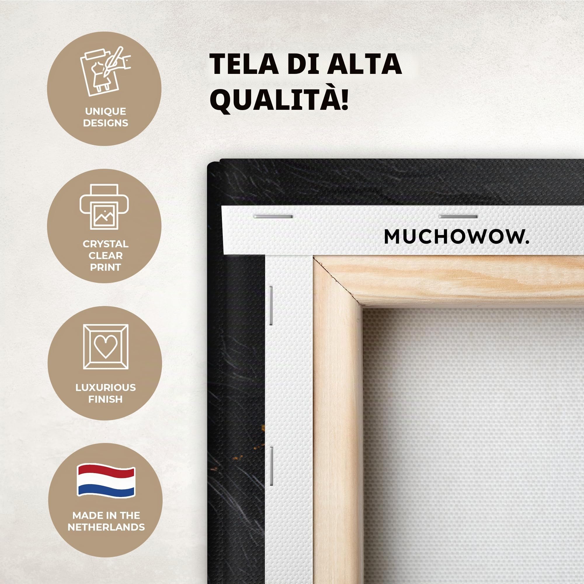 MuchoWow© Quadri Con Cornice Decorazione Quadri Per Camera Da Letto | 120x80 cm - Quadretti Da Parete Moderni Quadro Moderno Soggiorno Grande Foto Su Tela Mappa - Dorato - Pietra