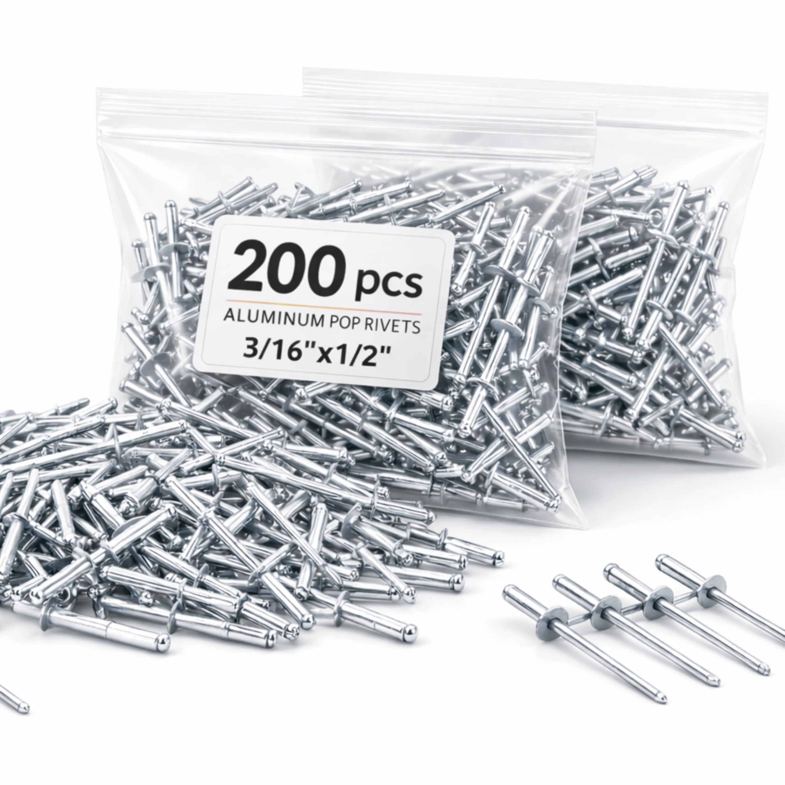 200PCS Large Flange Aluminum Pop Rivets 3/16" x 1/2" Aluminum Boat Rivets Dome Body Blind Rivet Set for Sheet Steel Duct Work Marine Long Pop Rivets with Big Head Steel Mandrel