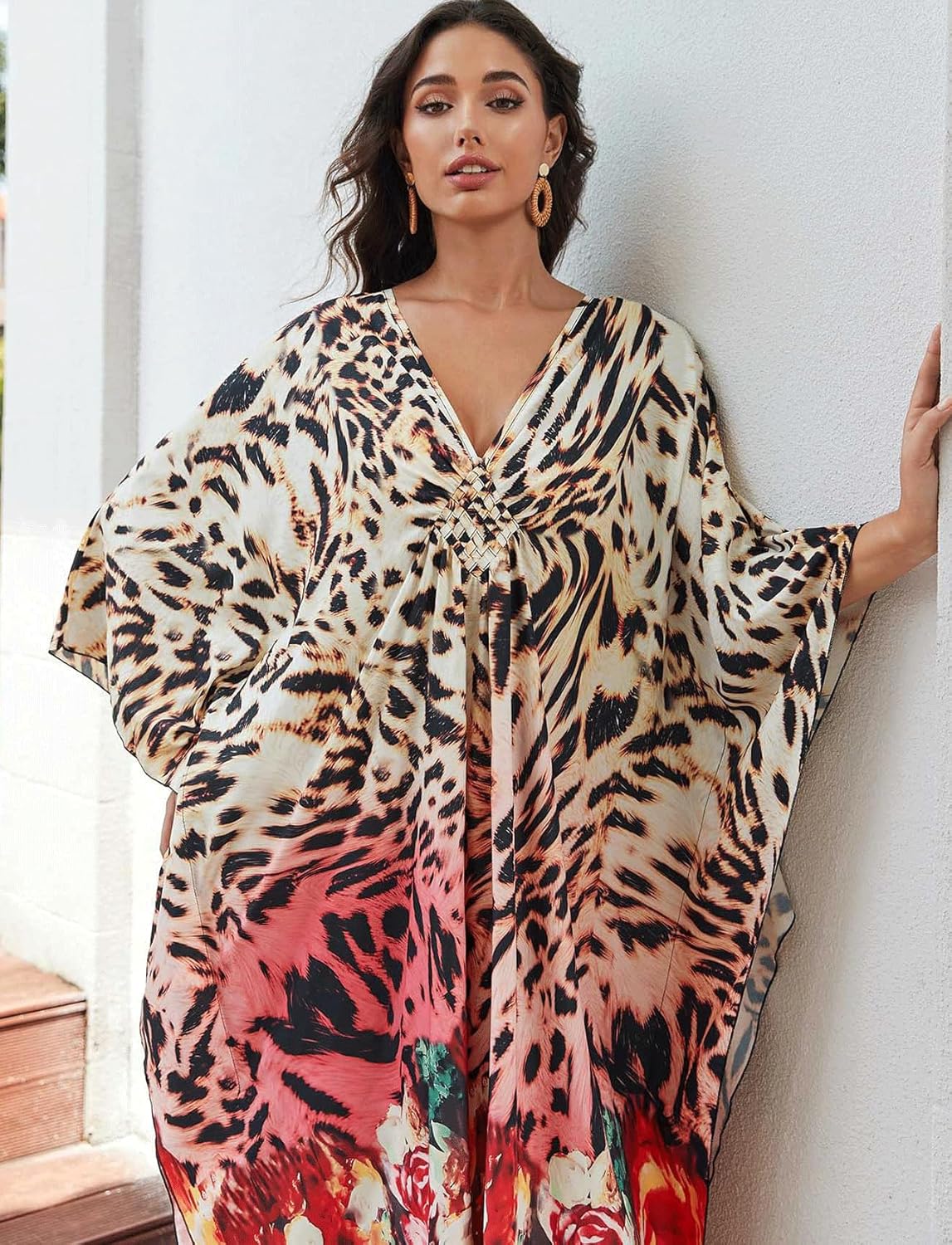 Kaftan Dresses for Women Plus Size Batwing Sleeve Caftans Long Bathing Suit Cover Up Maxi Beach Dress Loungewear - Image 6