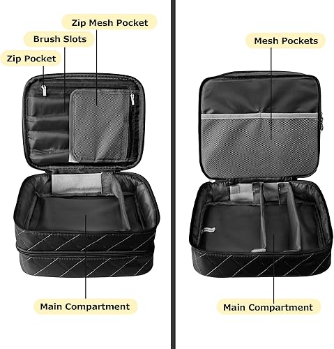Miniatura 4 de Bolsa de maquillaje de viaje para mujer, bolsa de maquillaje grande portátil con doble capa, bolsa de cosméticos con múltiples compartimentos y