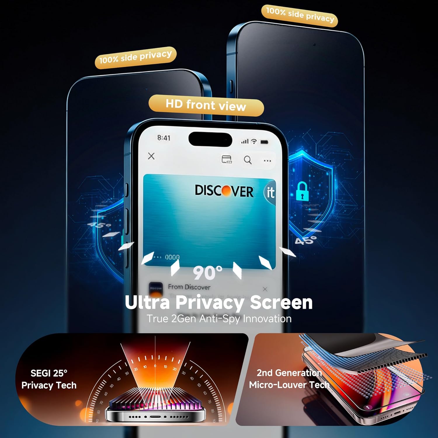 DMJN UNBREAK Glass for iPhone 16 Pro Privacy Screen Protector (13FT Military Grade Shatterproof & 100% Anti-Spy) Privacy Screen iPhone 16 Pro Tempered Glass (Easy Installation),2 Pack