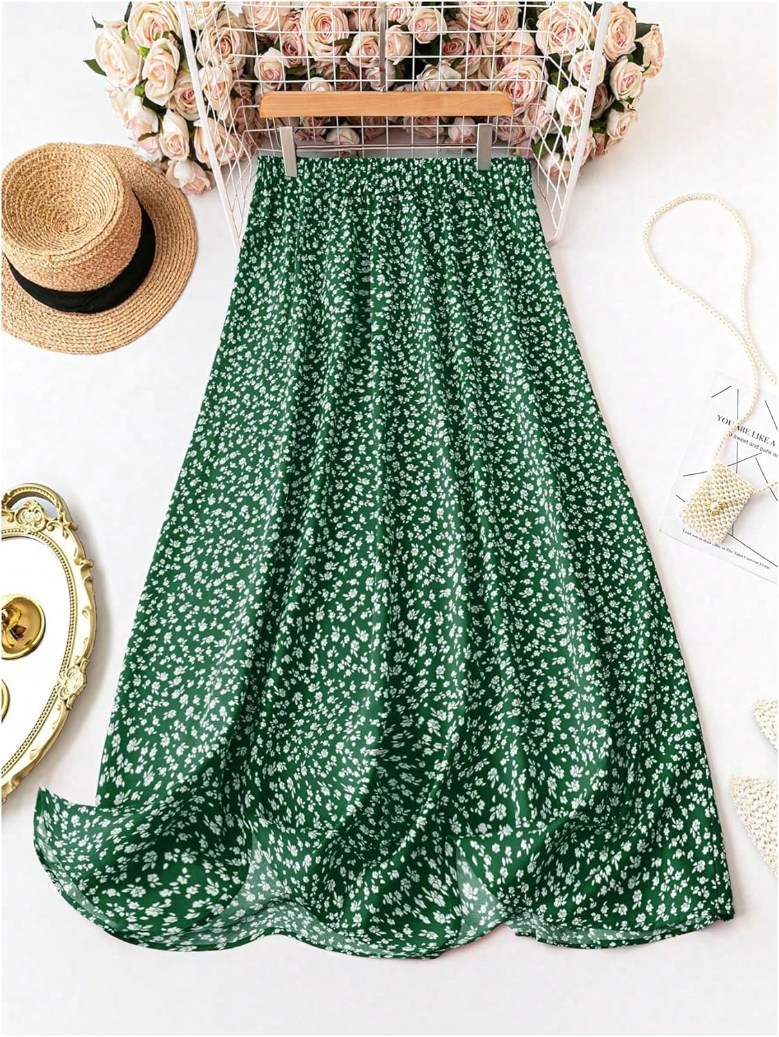 GORGLITTER Women's Plus Size Skirt Boho Trendy Summer Vacation Floral Midi Skirts High Waisted A Line Flowy Maxi Skirt - Image 2