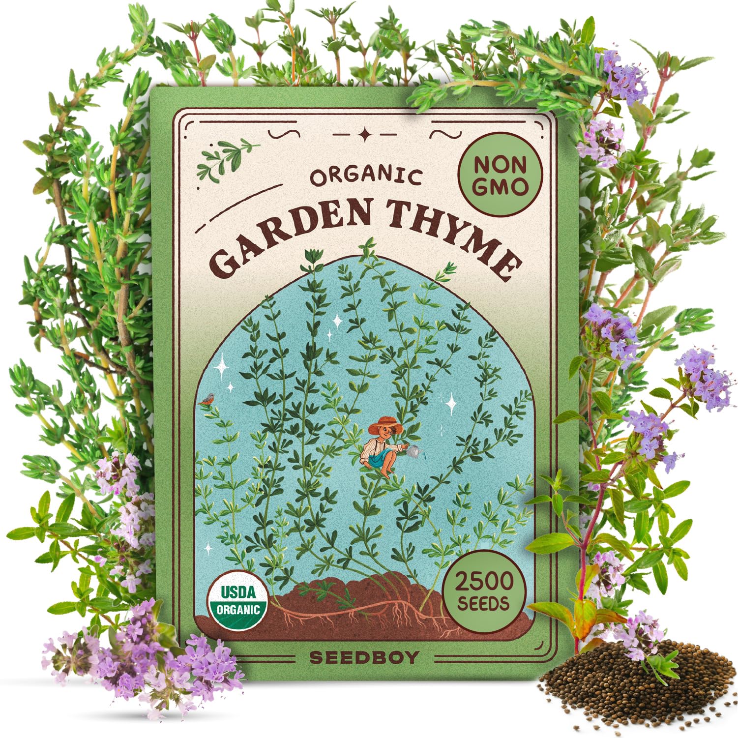 Seedboy Organic Thyme Seeds for Planting Indoor and Outdoor, Non-GMO and USDA Certified Herb Seed Packet for Hydroponic Garden Indoor or Planting Outdoors (Thyme)