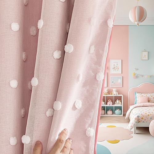 Vista 10 de PONY DANCE Cortinas decorativas para niñas, cortinas decorativas para niños, cortina de doble capa con volantes, superposición para oscurecer