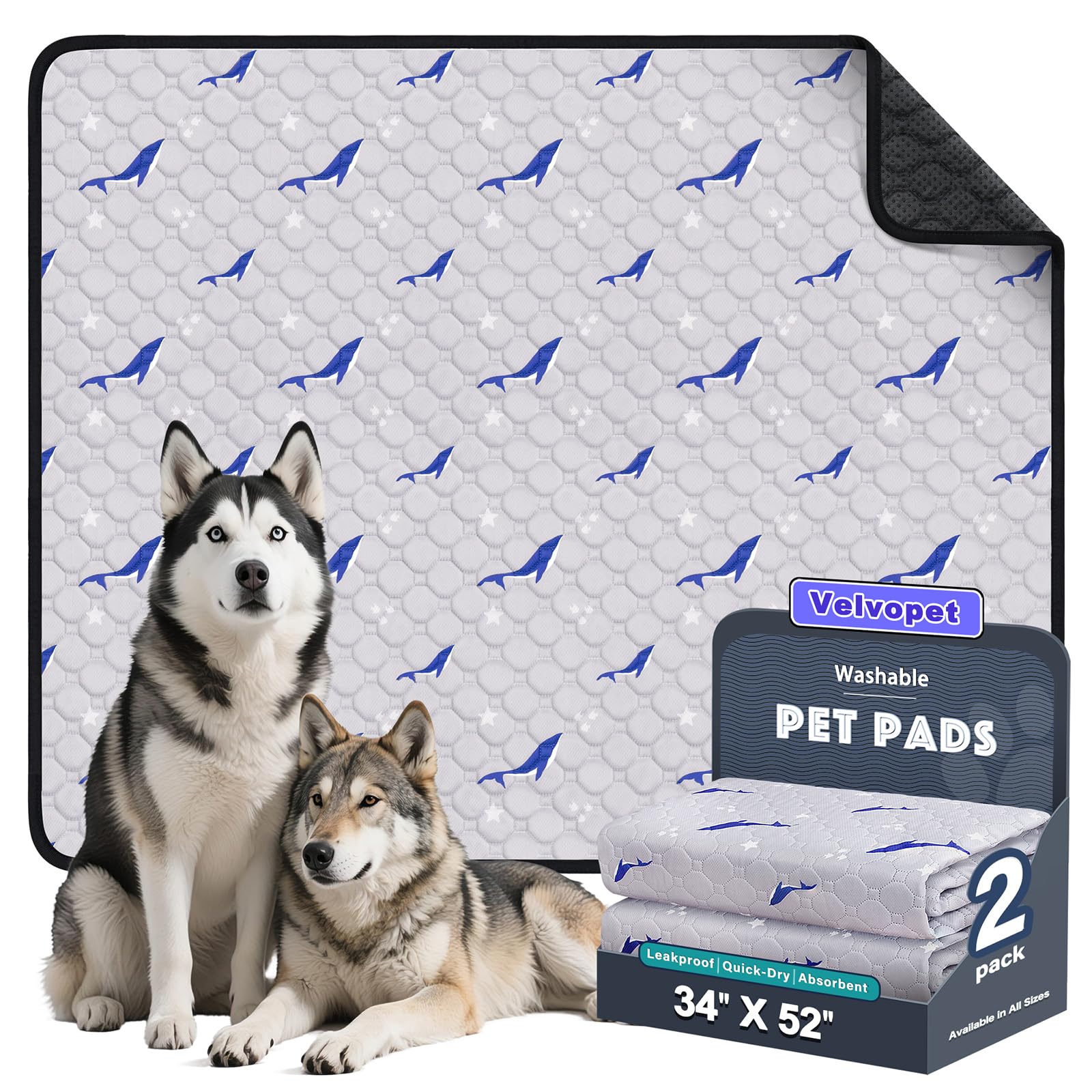 Velvopet Washable Pee Pads for Dogs, 2 Pack Puppy Pads, Super Absorbent & Leakproof with Anti-Slip Bottom for Dog Training, Crates, Car, Pet Pee Pads,