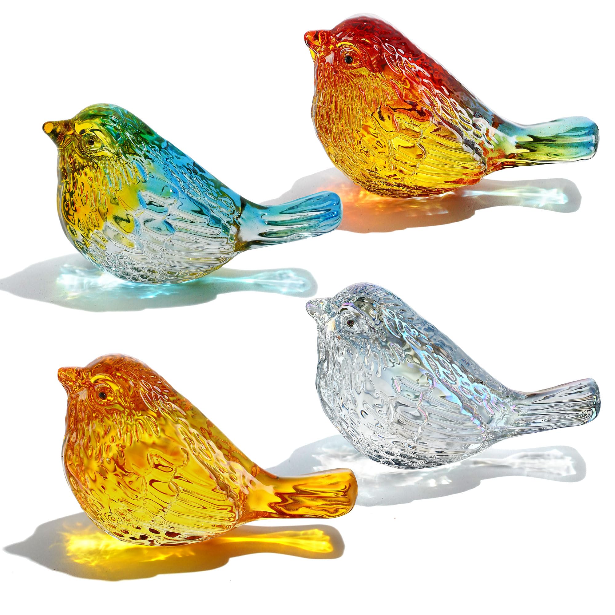 HDCRYSTALGIFTS 4pcs 3'' Crystal Bird Figurines Collectible - Elegant Art Glass Animals Gift for Bird Lovers Women, Home/Office Desk Decor, Colorful