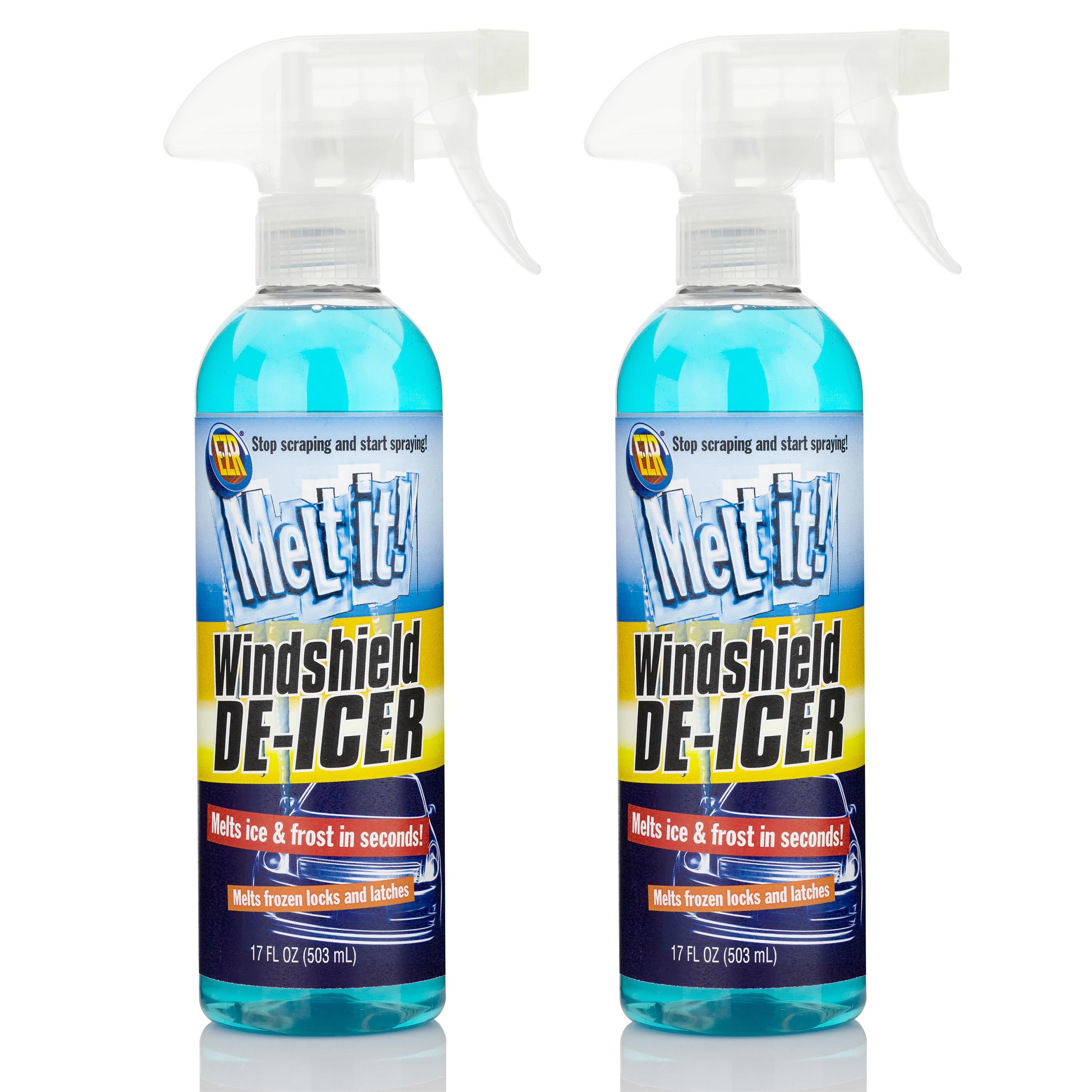 E·Z·R Windshield De-Icer. Melt it! Instantly Melts Ice &amp; Winter Frost For Car Windshields, Windows, Mirrors, Key Locks, &amp; Latches, Snow Melting Defrost Liquid For Car Window Cleaner, 17 Fl Oz, 2-Pack