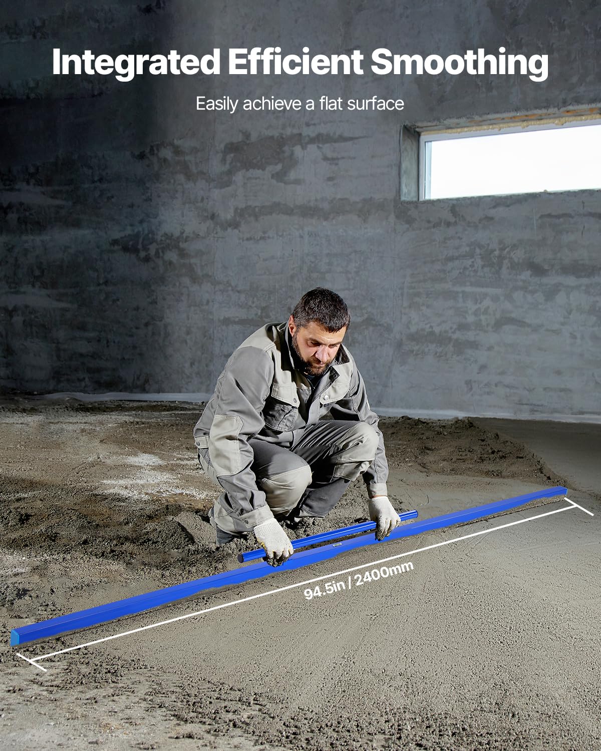 VEVOR Cartongesso Strumenti Concreti, 2445 x 110 x 40 mm, Cazzuola con Fiala di Livello, Manico in Alluminio Leggero e Reversibile per Livellare Pavimenti, Costruzioni e Ristrutturazioni