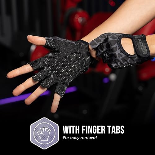 Miniatura 7 de 5297 Design Series - Guantes de levantamiento y remo con estampado de leopardo (par)  Ligero vegano medio acolchado de microfibra Amara cuero Amara