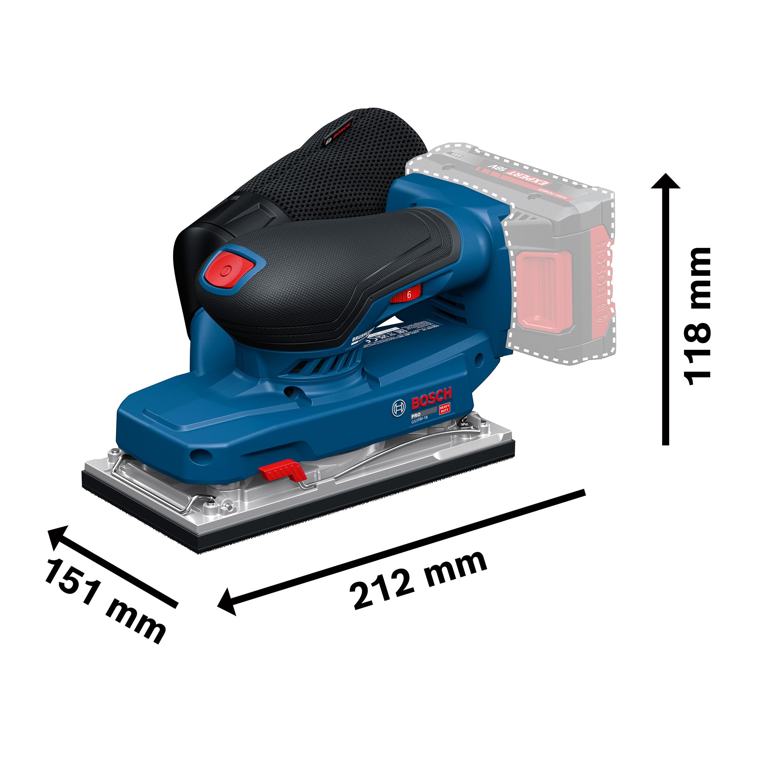 Bosch PRO 18V System Ponceuse vibrante sans-fil GSS18V-18 (avec sac à poussières, feuille abrasive)
