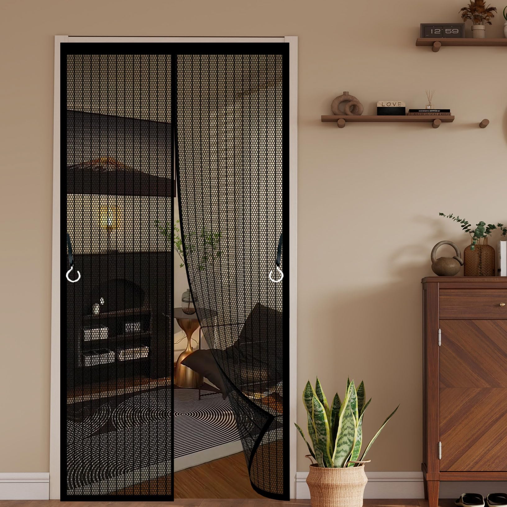 Magnetic Fly Screen Door 117 x 236 cm Durable Polyester Mesh, Keeps Bugs Out Fly Screen for Doors Self Sealing No Gap, Pet-Friendly for Home, Office and Store, Black