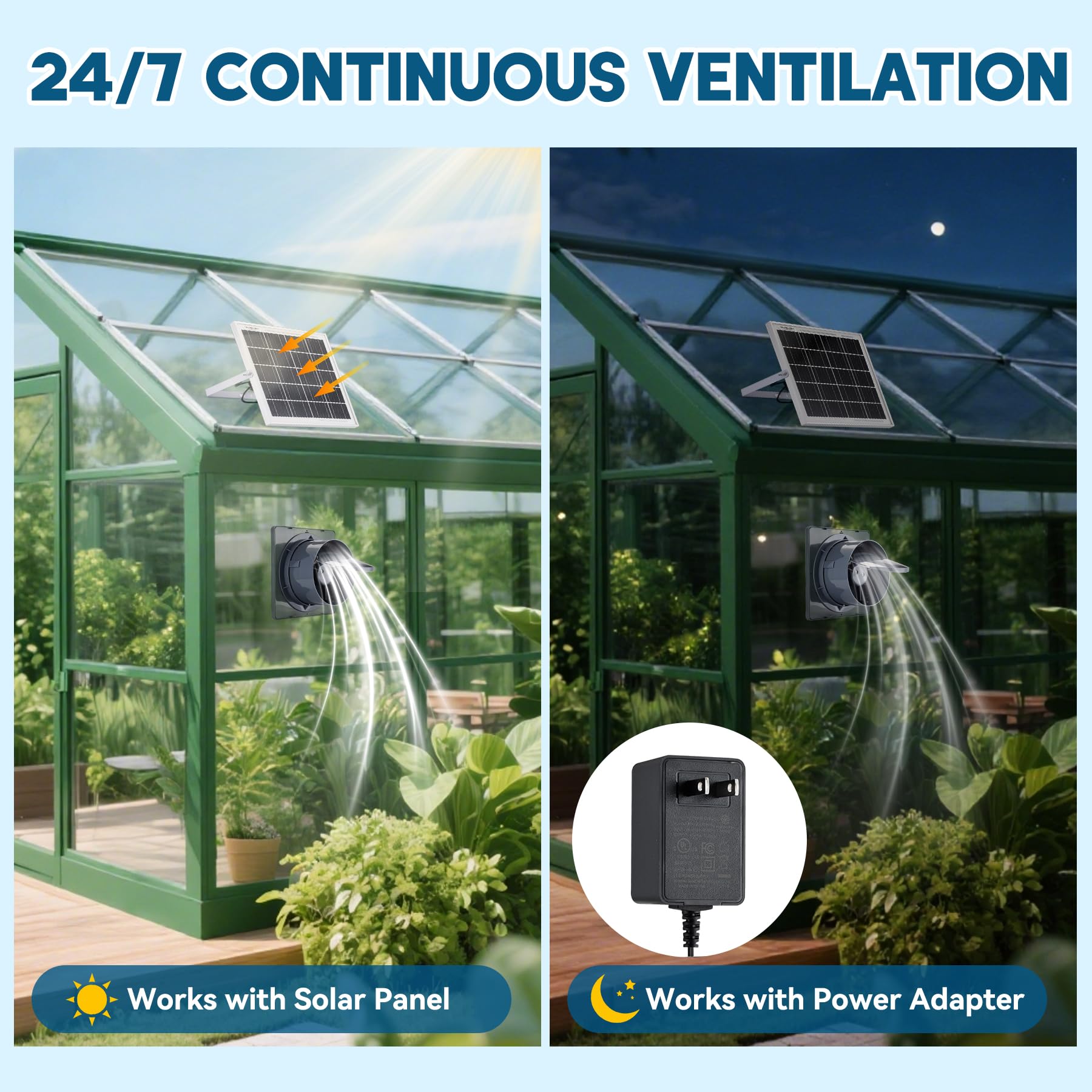 Solarny wentylator wyciągowy z panelem słonecznym 25 W, 15 cm, zasilany energią słoneczną, do kurników, szklarni i szopy, wentylator wentylacyjny 385 CFM, z zaworem zwrotnym, ciche