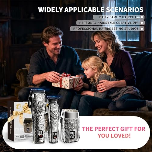 Miniatura 7 de Kit y juegos de cortapelos y recortadores de barba y afeitadoras eléctricas para hombre, kit de corte de metal con batería de larga duración para
