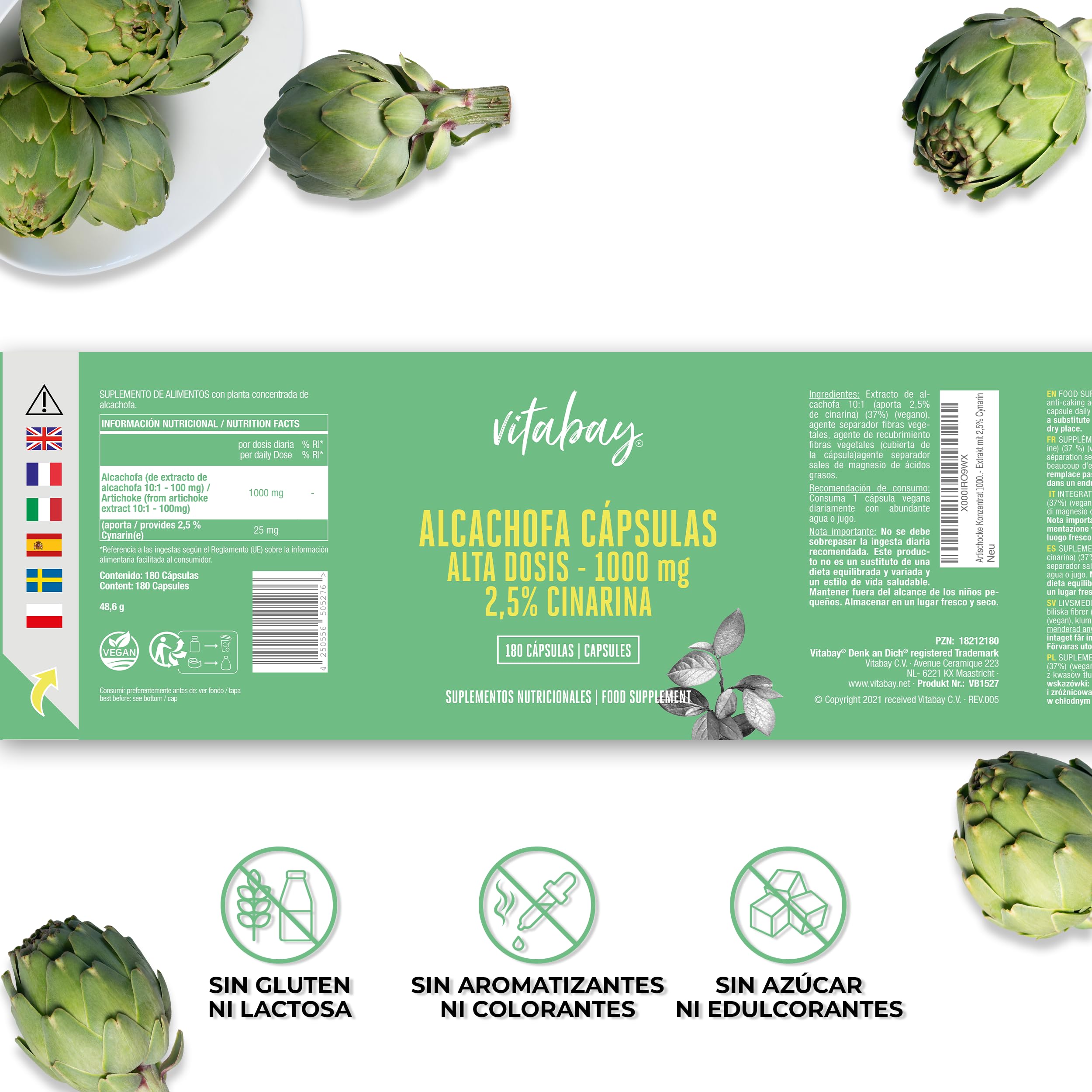 Alcachofa Concentrada 350 mg, 90 Cápsulas Veganas, Extracto con 2.5% de Cinarina