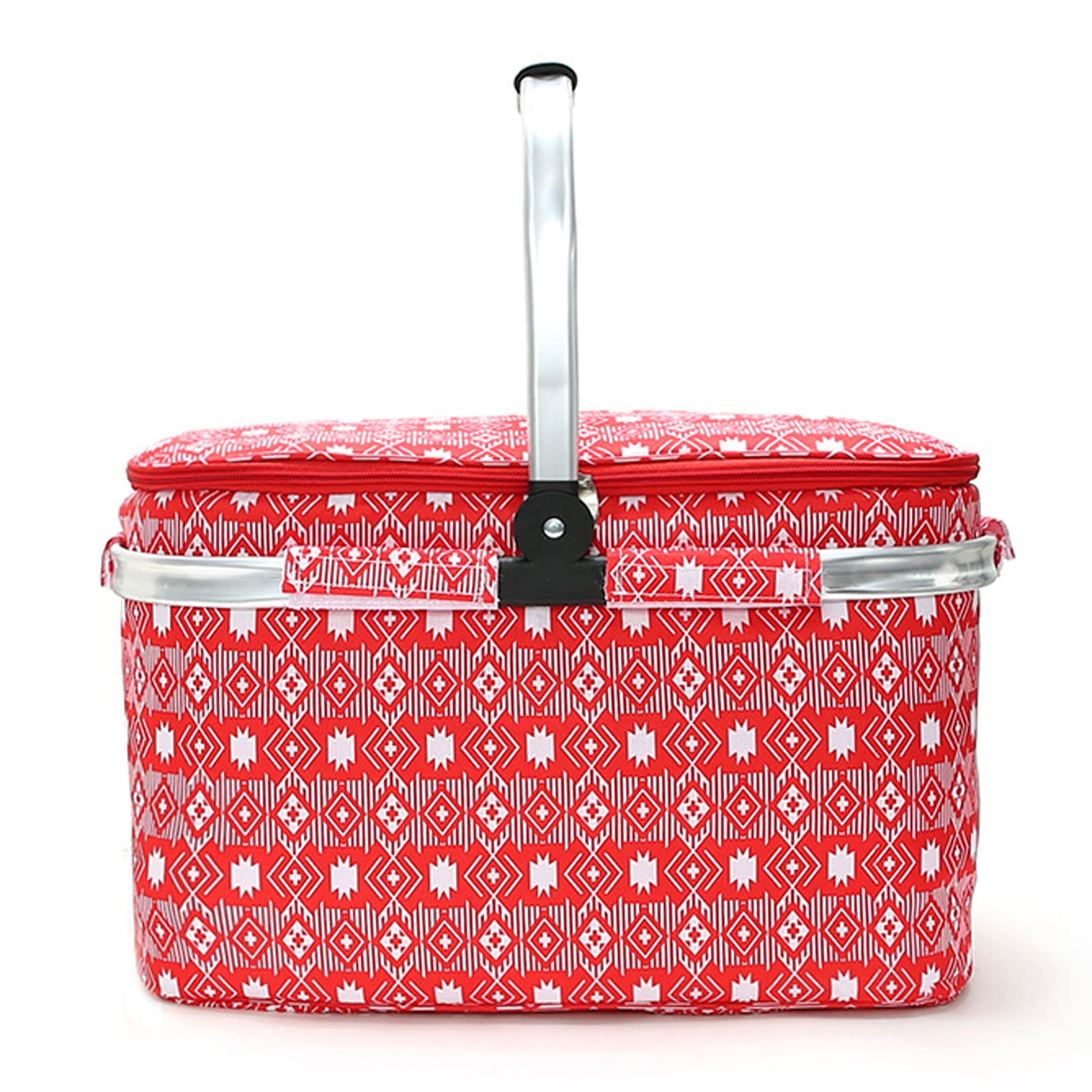 Picknickkorb 25L,Thermo Einkaufskorb Kühltasche faltbar,einkaufskorb mit Deckel，Isolierter Korb,Outdoor Kühlbox für unterwegs,Kühltasche für den Außenbereich, Rot, 43*25*27cm 25L