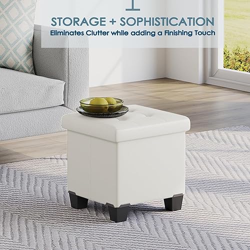 Miniatura 8 de Cubo otomano de almacenamiento con compartimento de almacenamiento, otomana cuadrada de 15 pulgadas con almacenamiento para sala de estar y