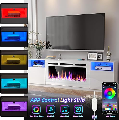 Miniatura 10 de Spurgehom Soporte de TV con chimenea de 70 pulgadas para televisores de hasta 80 pulgadas con chimenea eléctrica de 36 pulgadas, consola de TV para