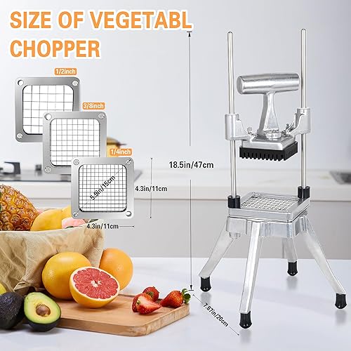 Miniatura 2 de Hakka - Cortador comercial de verduras con 3 cuchillas de repuesto, cortador de cebolla comercial, cortador de patatas de acero inoxidable, incluye