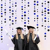 Vista 4 de Guirnalda de 46 pies de puntos circulares azul marino, negro y plateado, serpentina de lunares azul real y negro para cumpleaños, graduaciones