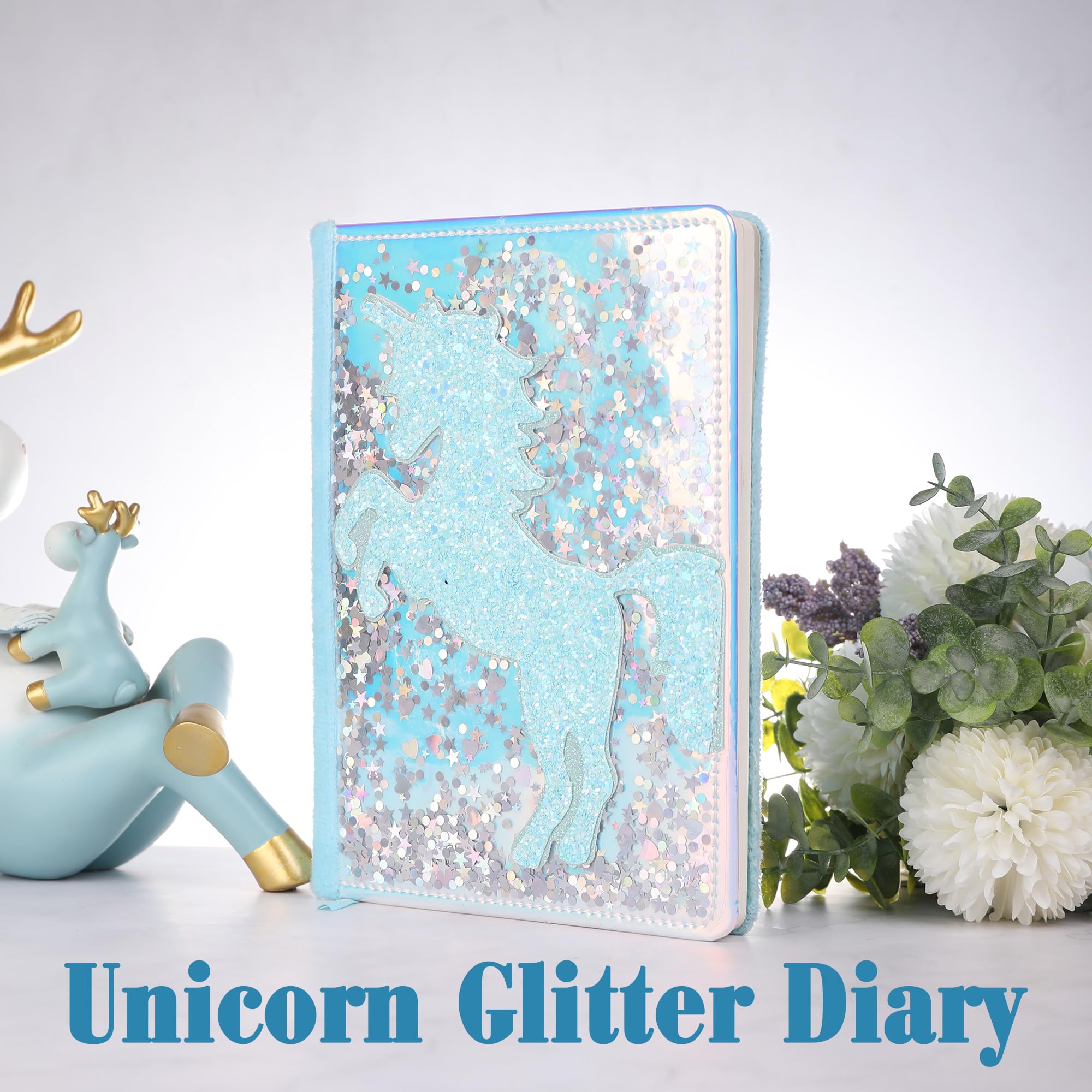 TIEFOSSI Unicorn Glitter Diary for Girls Gift for 6 7 8 9 10-12 Year Old Girl - Image 2