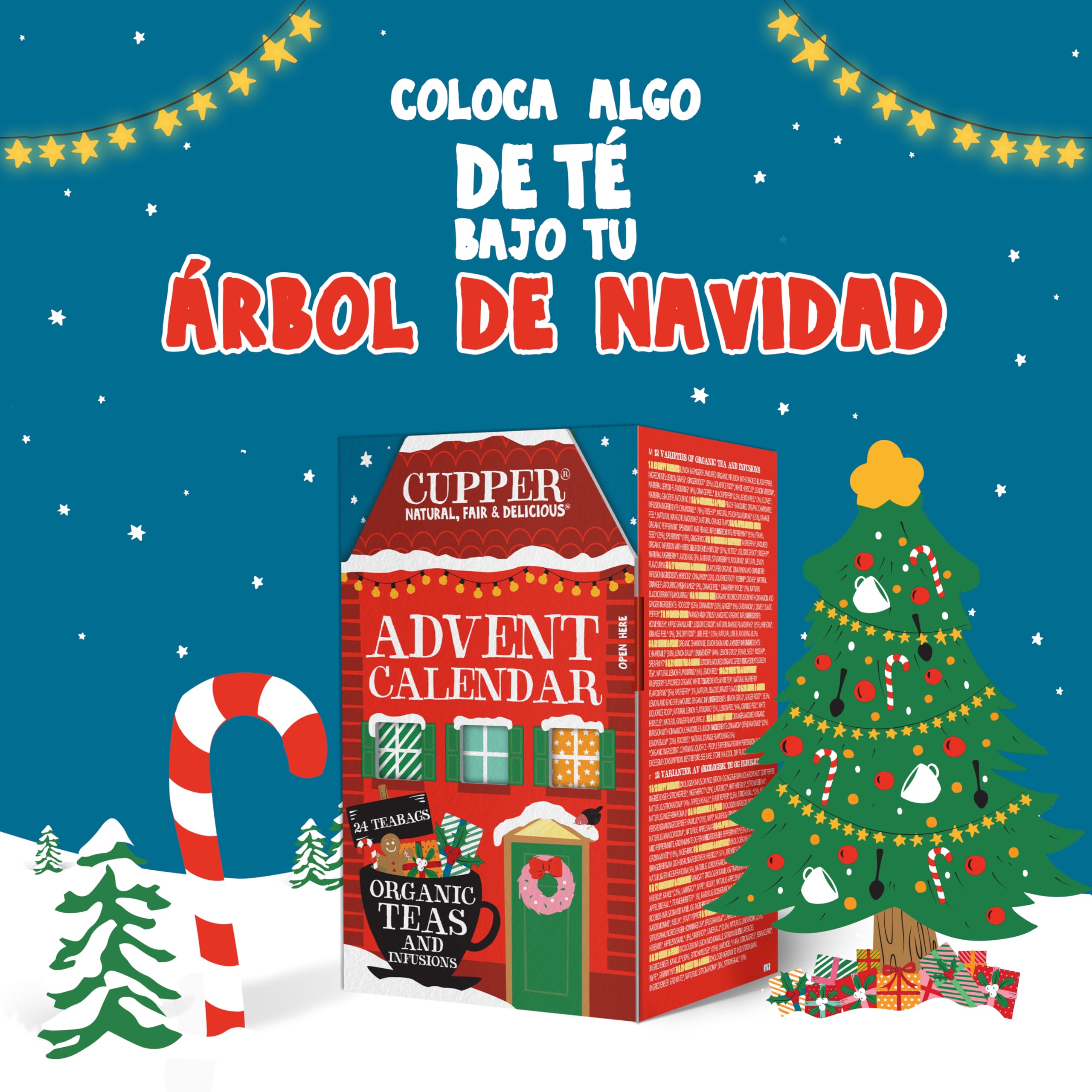 Cupper Calendario de Adviento Ecológico 24 Bolsitas de Infusiones y Tés 12 Variedades