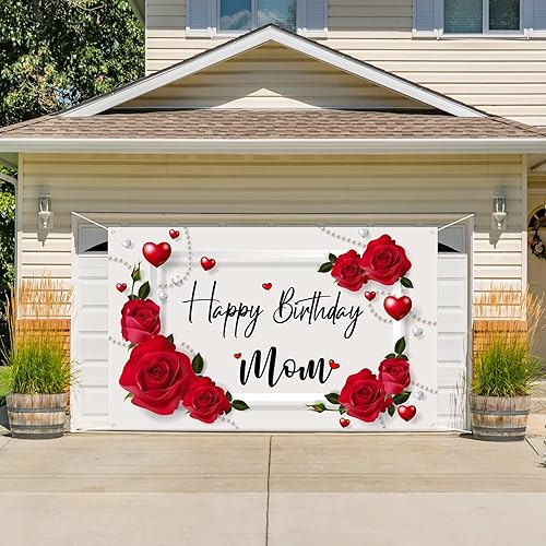 Miniatura 5 de Labakita Telón de fondo de feliz cumpleaños para mamá, letrero de decoración de cumpleaños de madre madre, telón de fondo de decoración de feliz