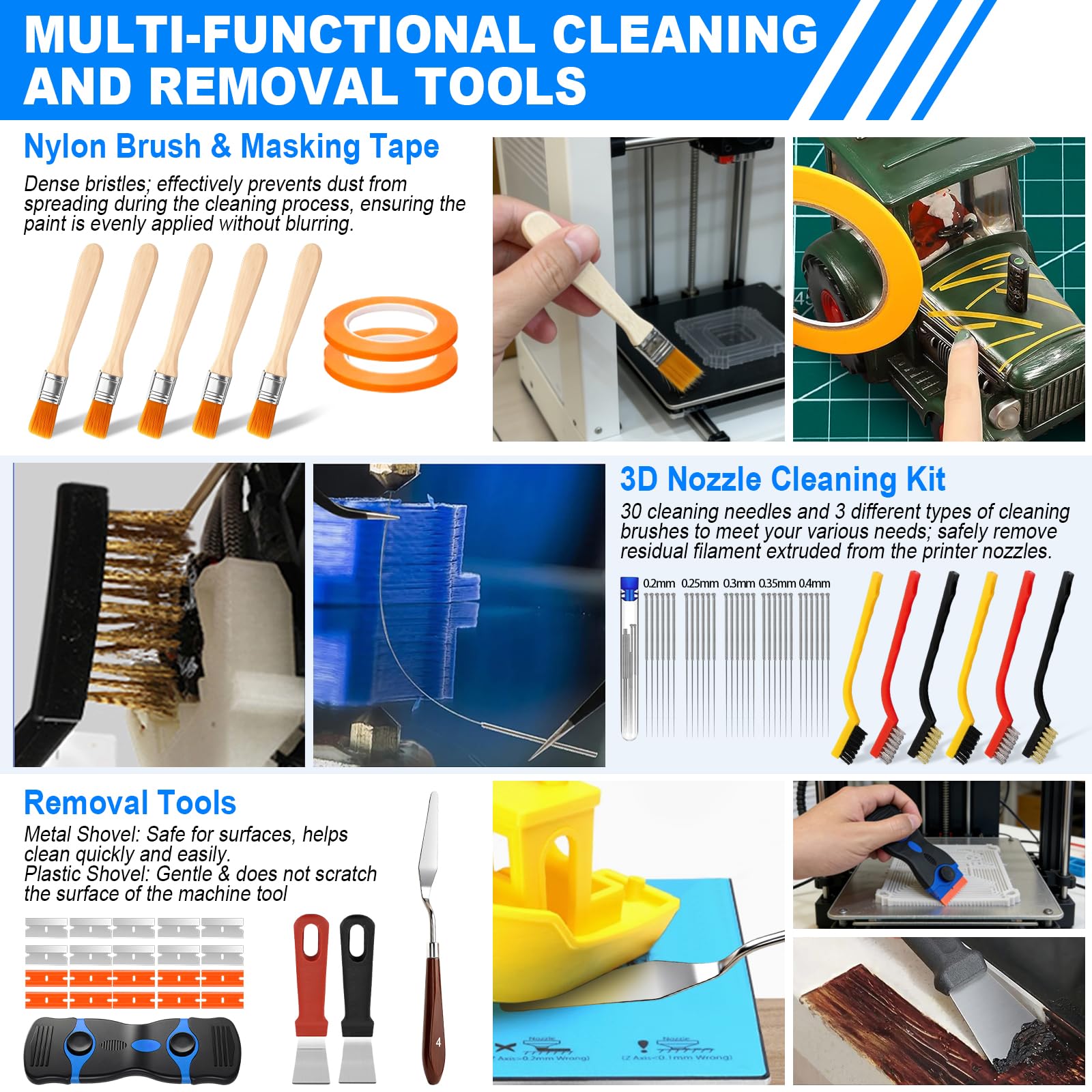 Kit de 342 herramientas de impresora 3D, accesorios de impresión 3D con herramienta de limpieza, herramienta de desbarbado, alicates, alfombrilla de corte, pinzas, regla y otros accesorios de