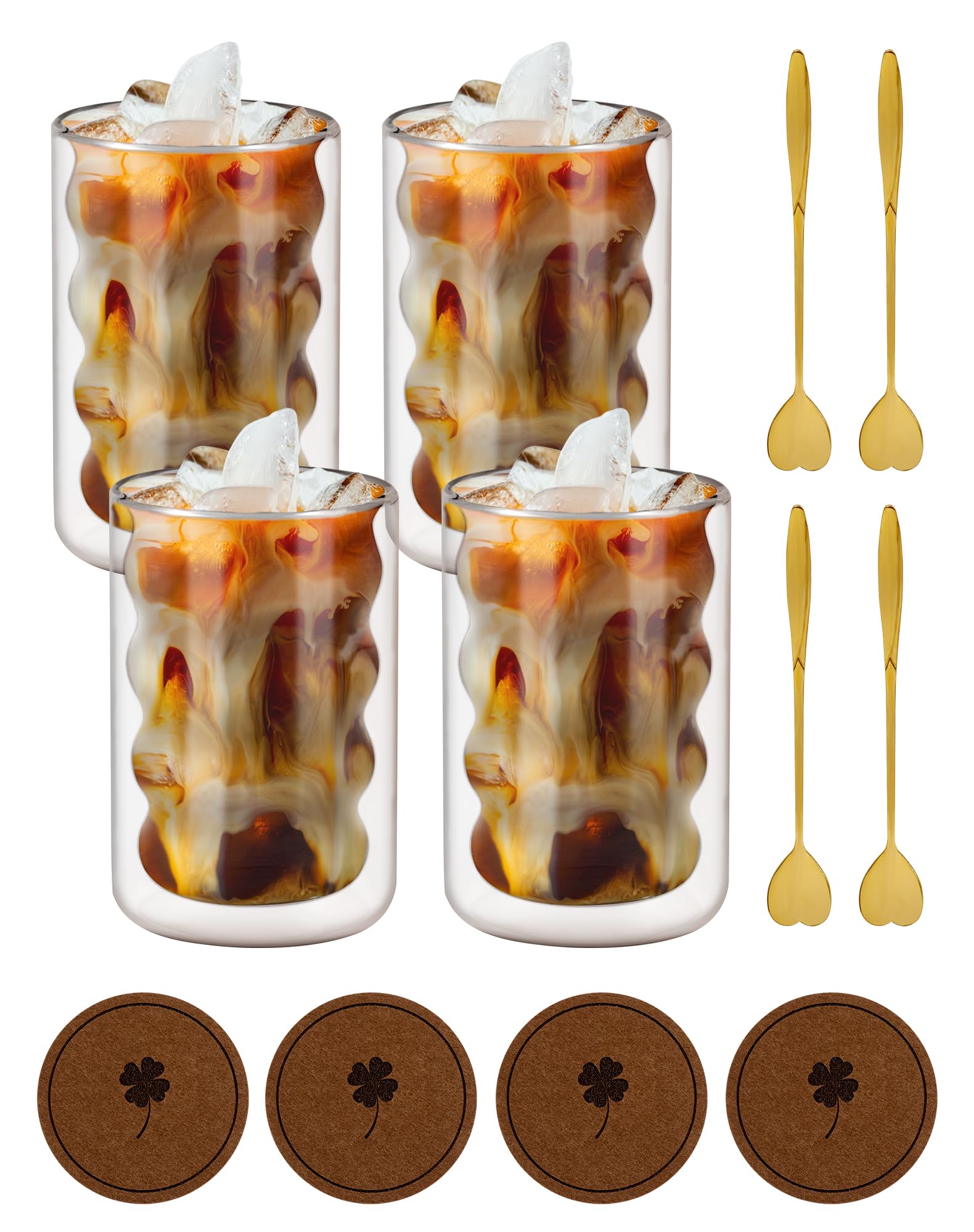 glastal 4 * 350ml Tazza Caffè Doppio Vetro Borosilicato,Bicchieri da Caffè a Dop