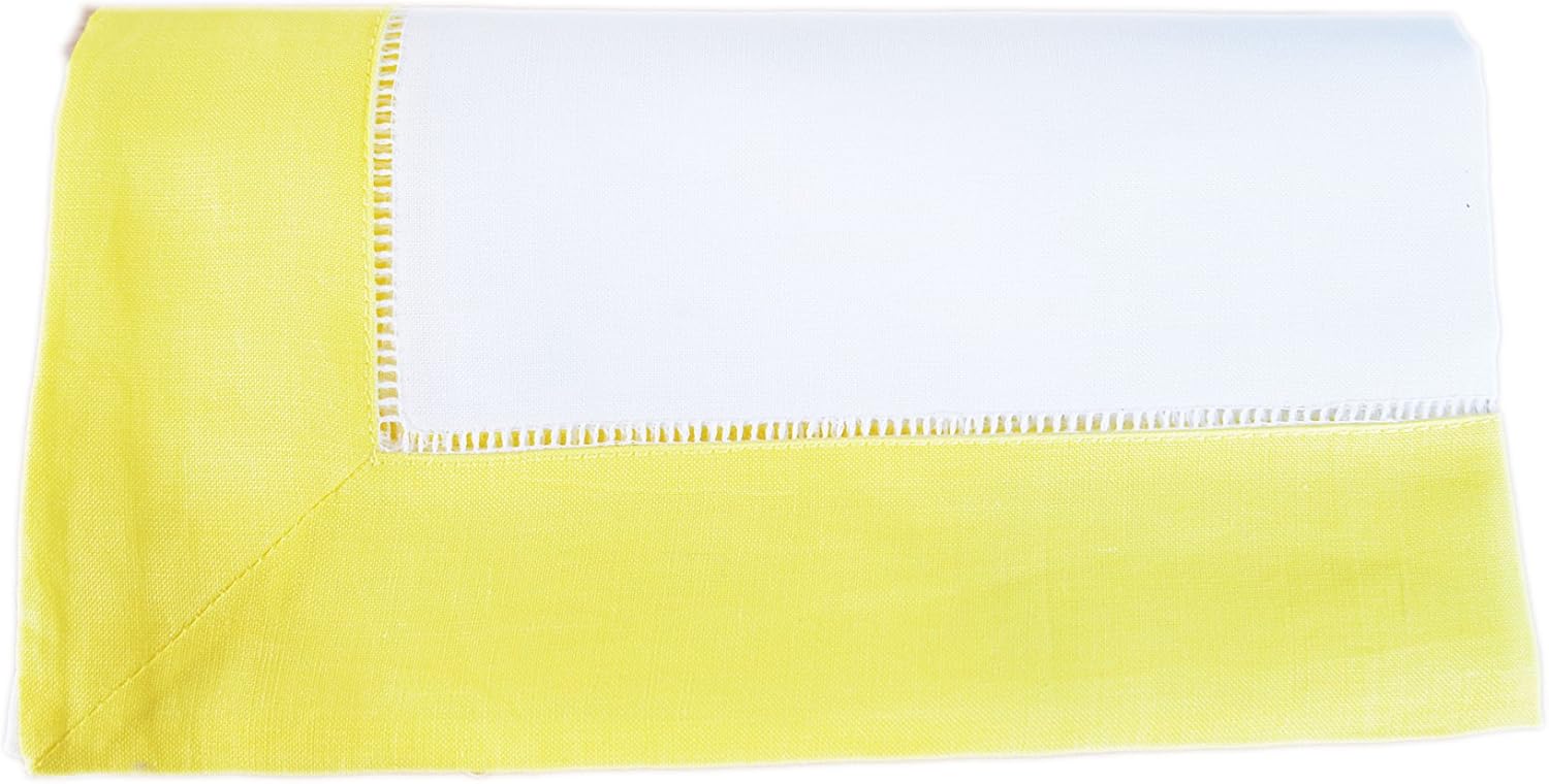 Dinner Napkins. With Color Trimming / Border. Size 18x18" Ramie/Cotton. 12 pieces/pkg. (White / Aurora Yellow border, 12)