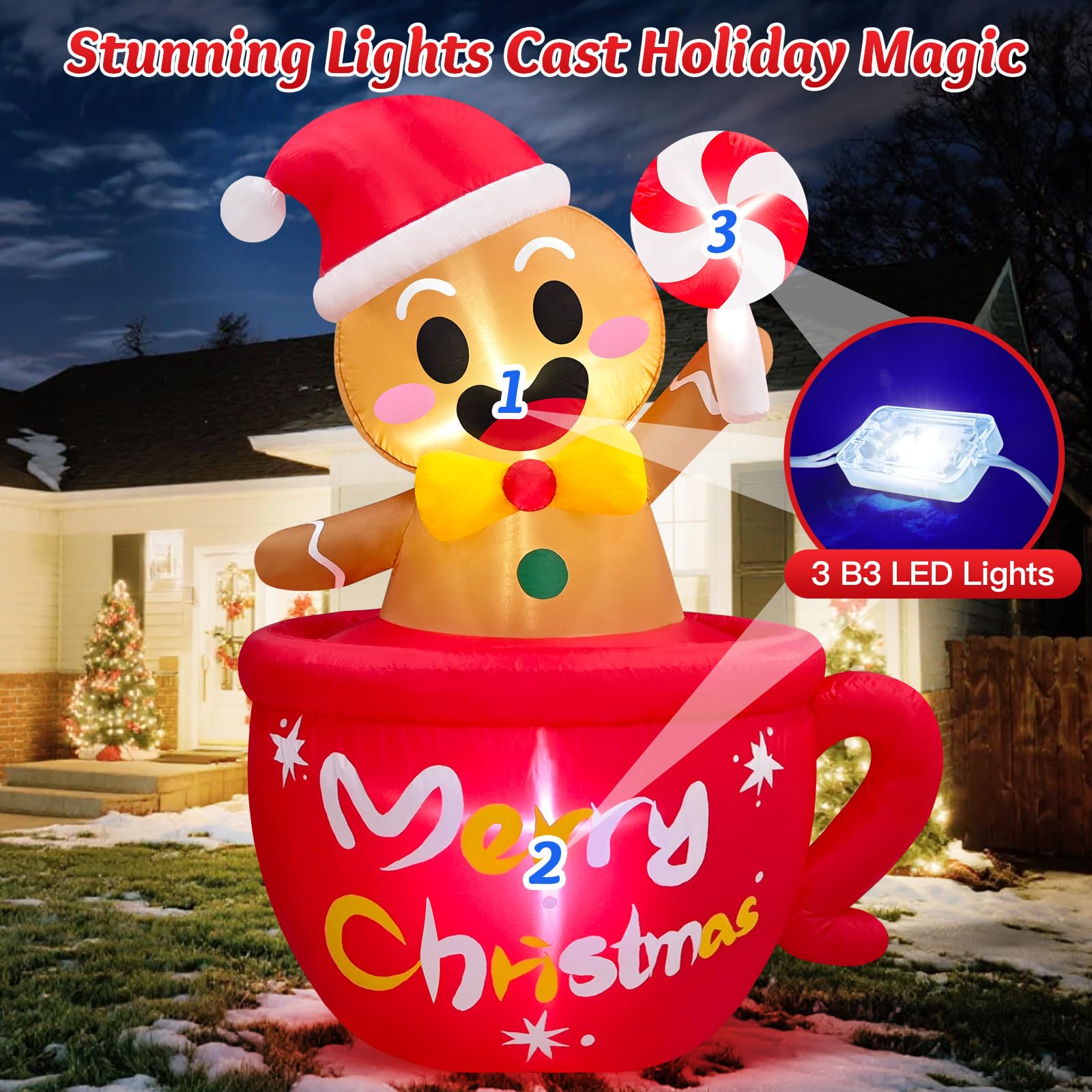 Danxilu 6FT Christmas Inflatable Gingerbread Man with LED Lights Outdoor Decorations - Image 3