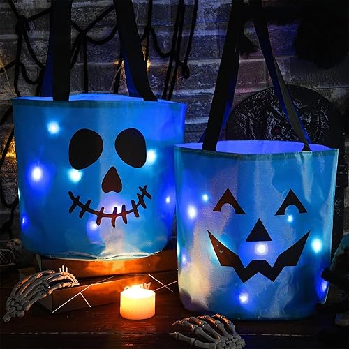 Miniatura 5 de 4 bolsas de dulces de Halloween con luz LED, bolsas de dulces de Halloween, bolsas de golosinas iluminadas para fiesta de Halloween, bolsas de