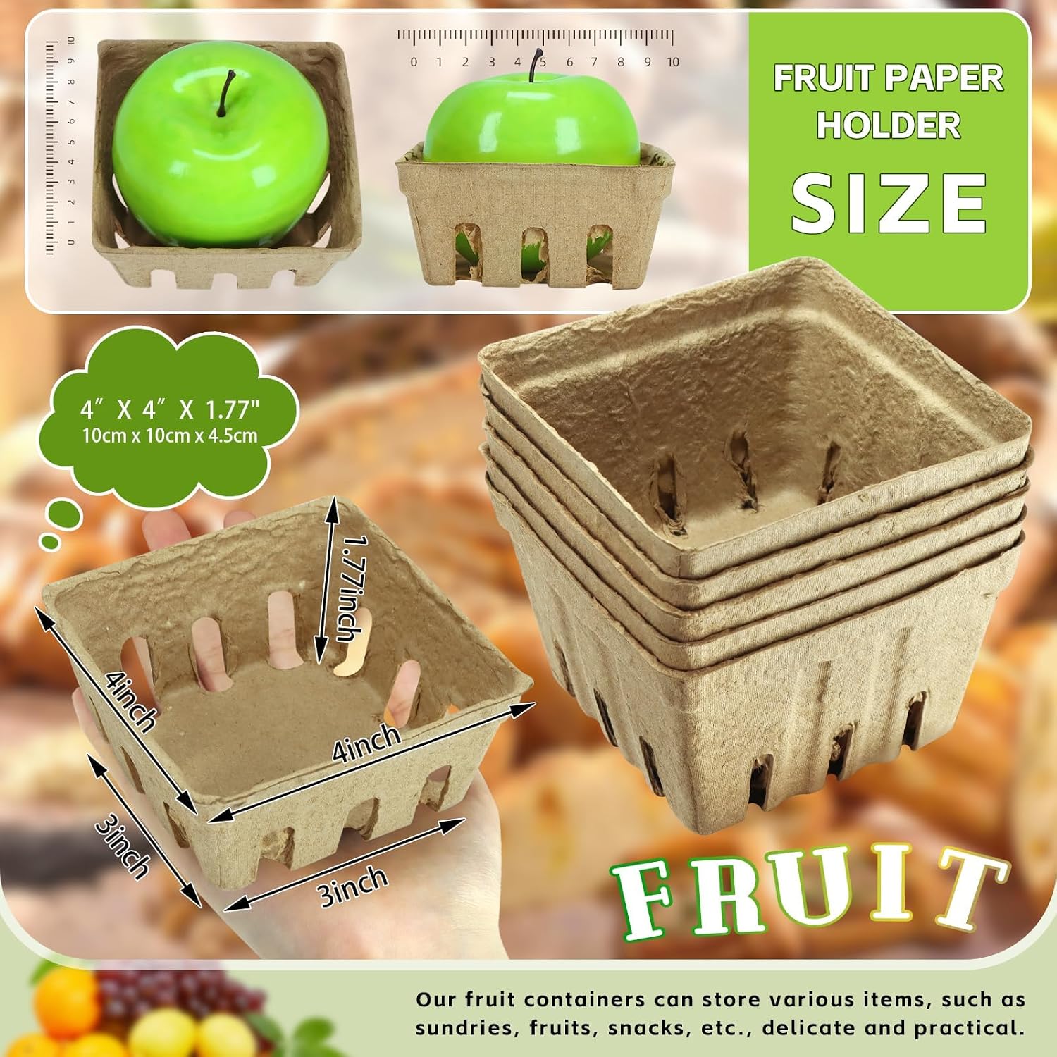 Vmiapxo 50 Pcs Small Natural Pulp Fiber Berry Baskets, 1/2 Pint image 2