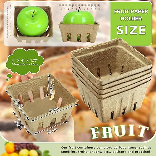 Miniatura 2 de Vmiapxo Paquete de 50 cestas de fibra de pulpa natural, cestas de productos para pequeños agricultores, contenedor de bayas ventiladas para fresa