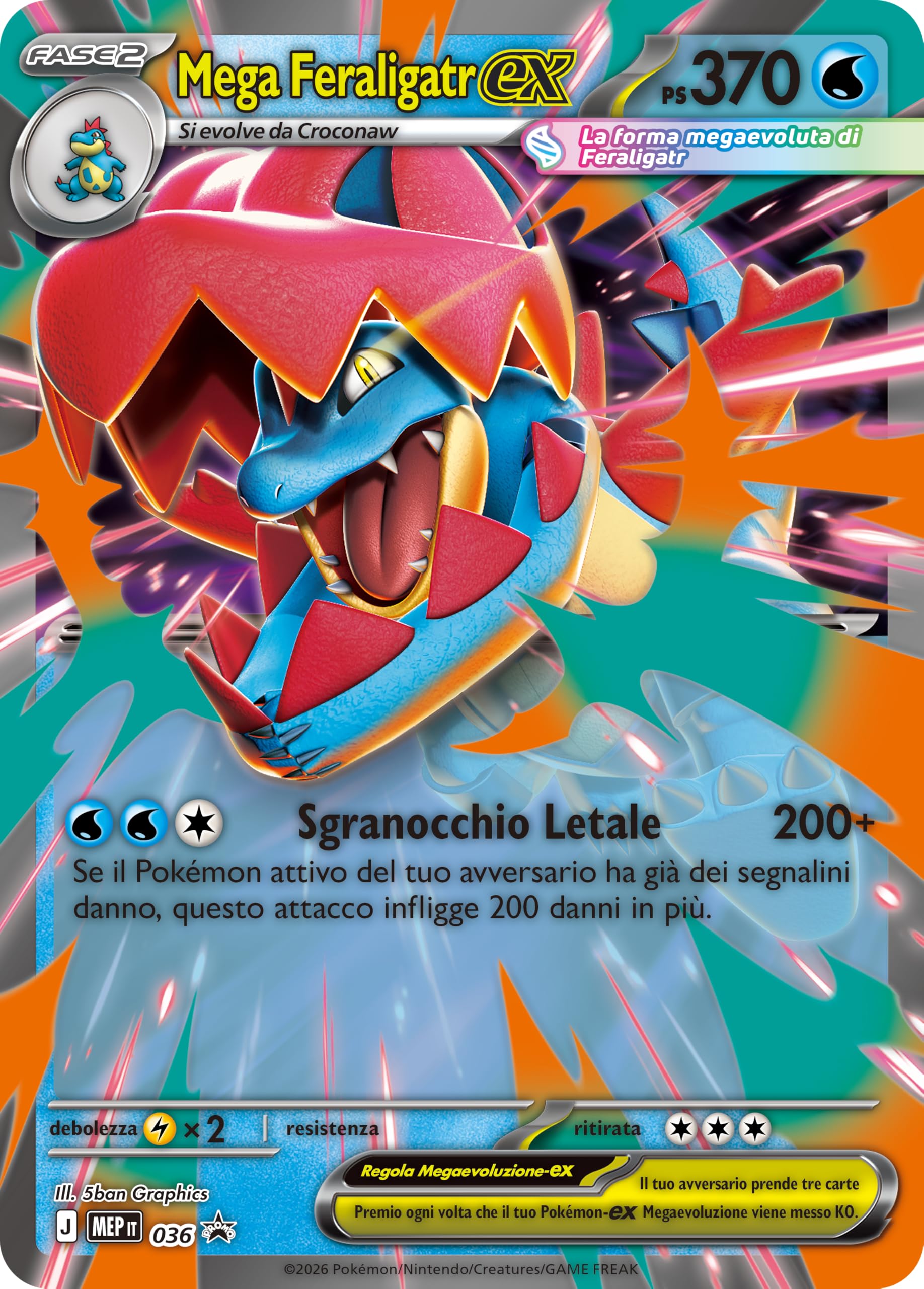 Pokémon: collezione Mega Feraligatr-ex dell’espansione Megaevoluzione - Ascesa Eroica del GCC Pokémon (una carta promozionale olografica, una carta lenticolare gigante e quattro buste di espansione)