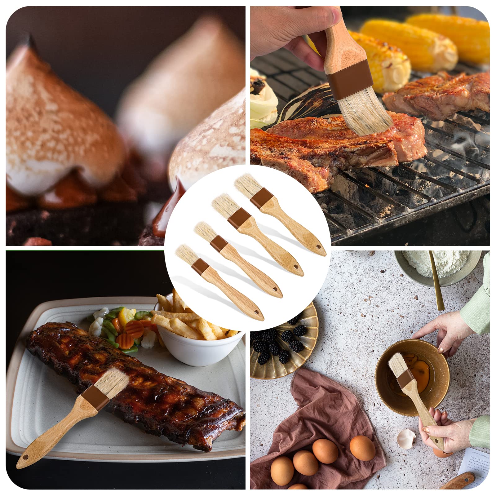 4 Pezzi di Pennelli per Pasticceria, Pennelli con Setole di Cinghiale Pennelli per Barbecue per Salse Pennello per Barbecue Pennello da Cucina Olio Salsa Marinata Spalmata Uova (Piccola + Media)