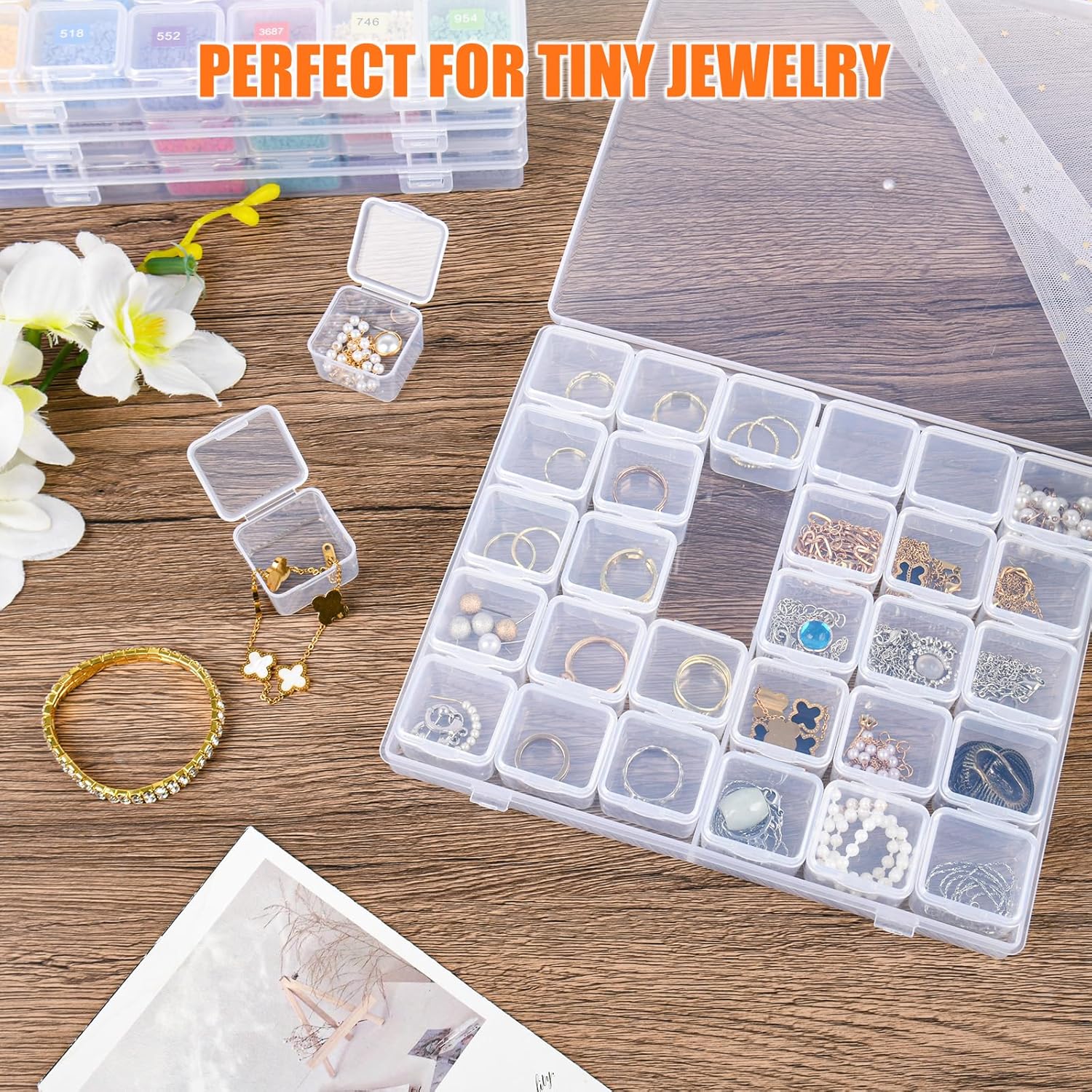 Cokapo 120-Grid Diamond Art Storage Containers, Portable Diamond Painting Storage Containers with Labels, Bead Organizer Box for Diamond Art Accessories, Bead Storage, DIY Craft, Jewelry, Nail