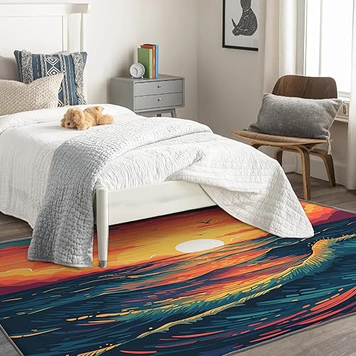 Miniatura 8 de Alfombra japonesa ondulada y decoración del hogar, alfombra de 2 x 3, alfombras azules de olas del océano para entrada, sala de estar, dormitorio,