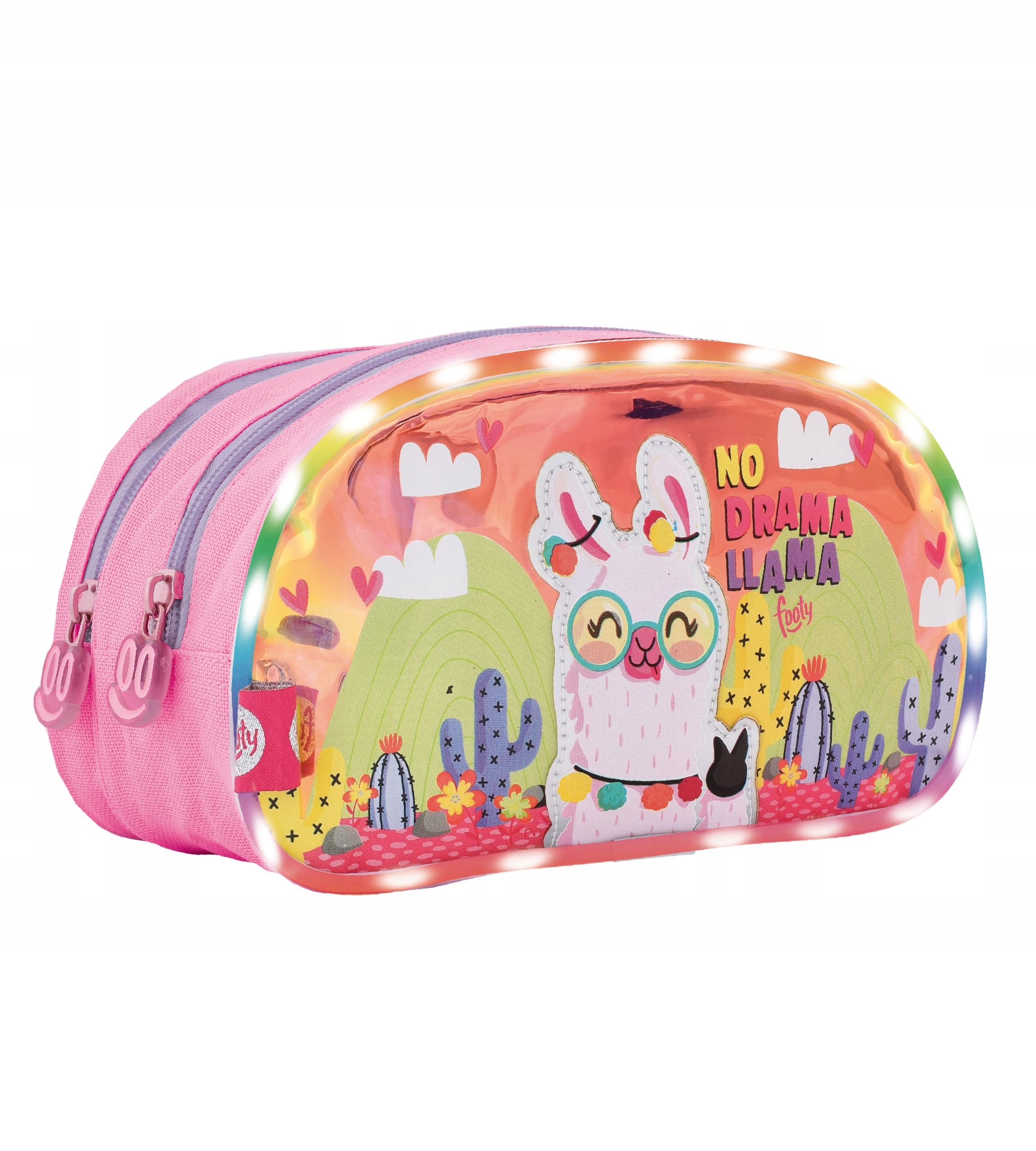 Footy Estuche Escolar, Estuche Color Rosa, Estuches Escolares Niña, Diseño con Material Impermeable y Resistente, Neceser Infantil con Llamas, Lentejuelas y Luces by