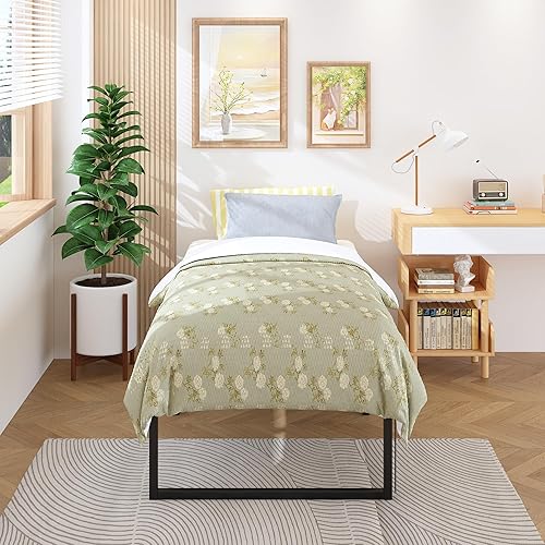 Miniatura 47 de Marco de cama individual de 9 pulgadas, marco de cama individual de metal resistente, no necesita somier, sin ruido, fácil montaje, color negro